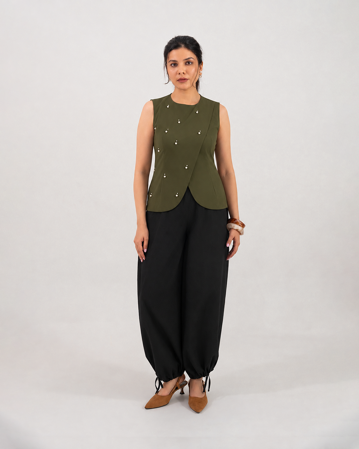 Olive & Black Meteor Drape Co-ord Set