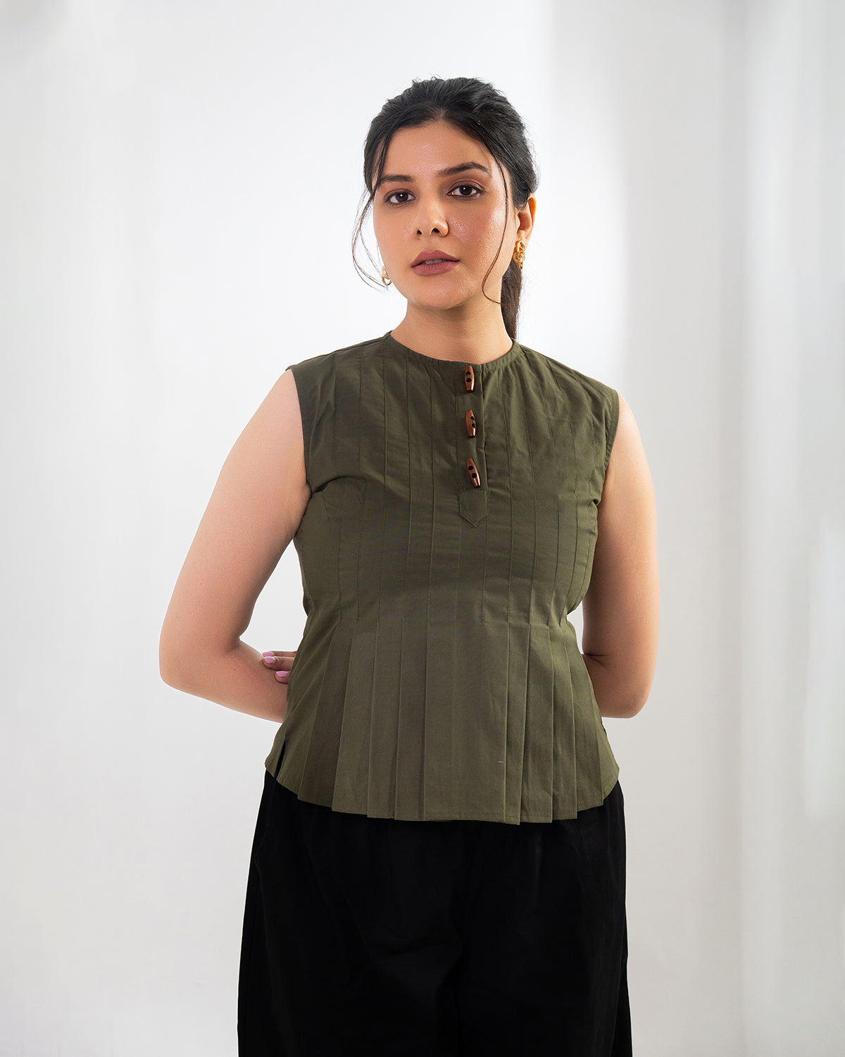 Olive Buttoned Grace Top