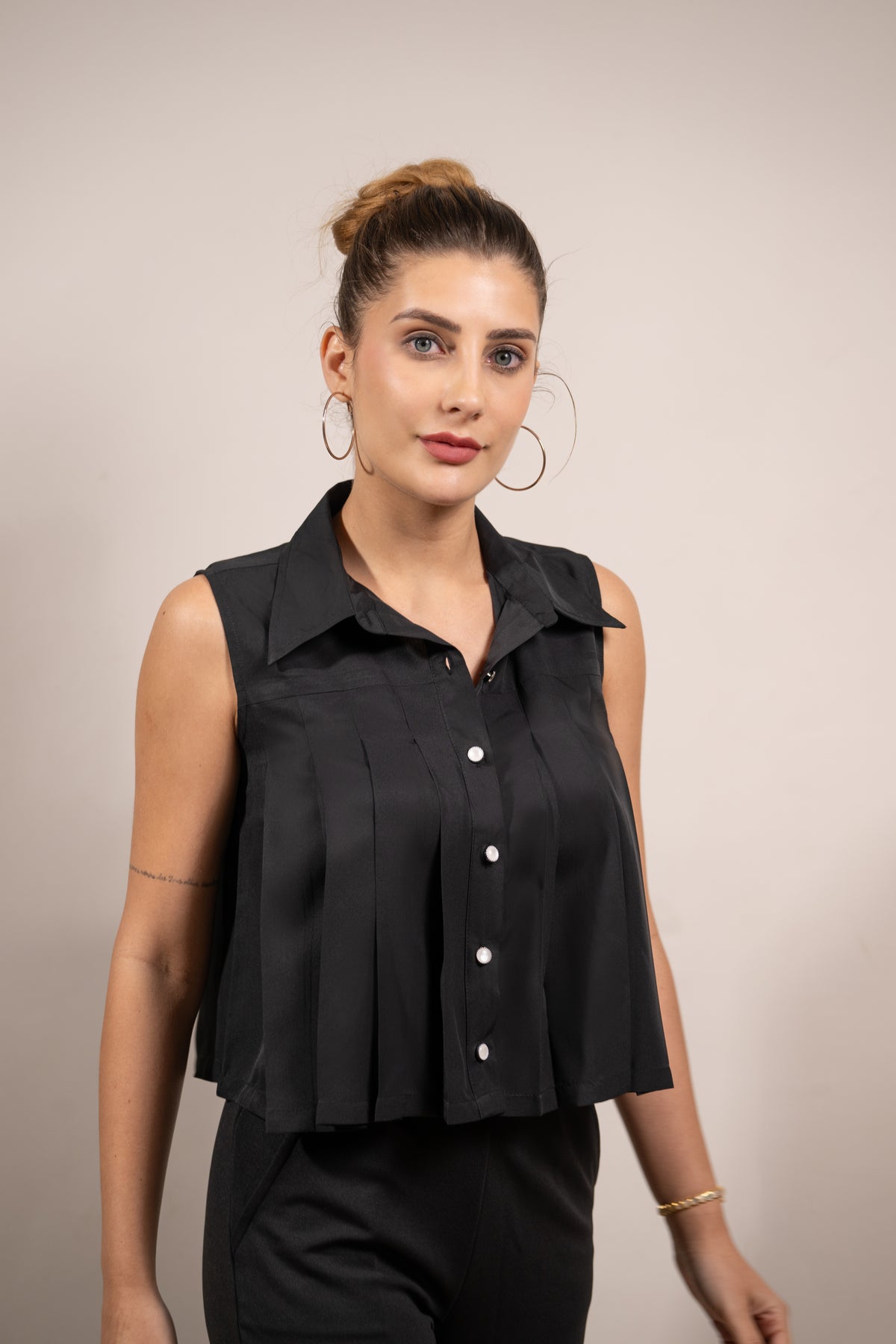 Black Pleat Perfect Top