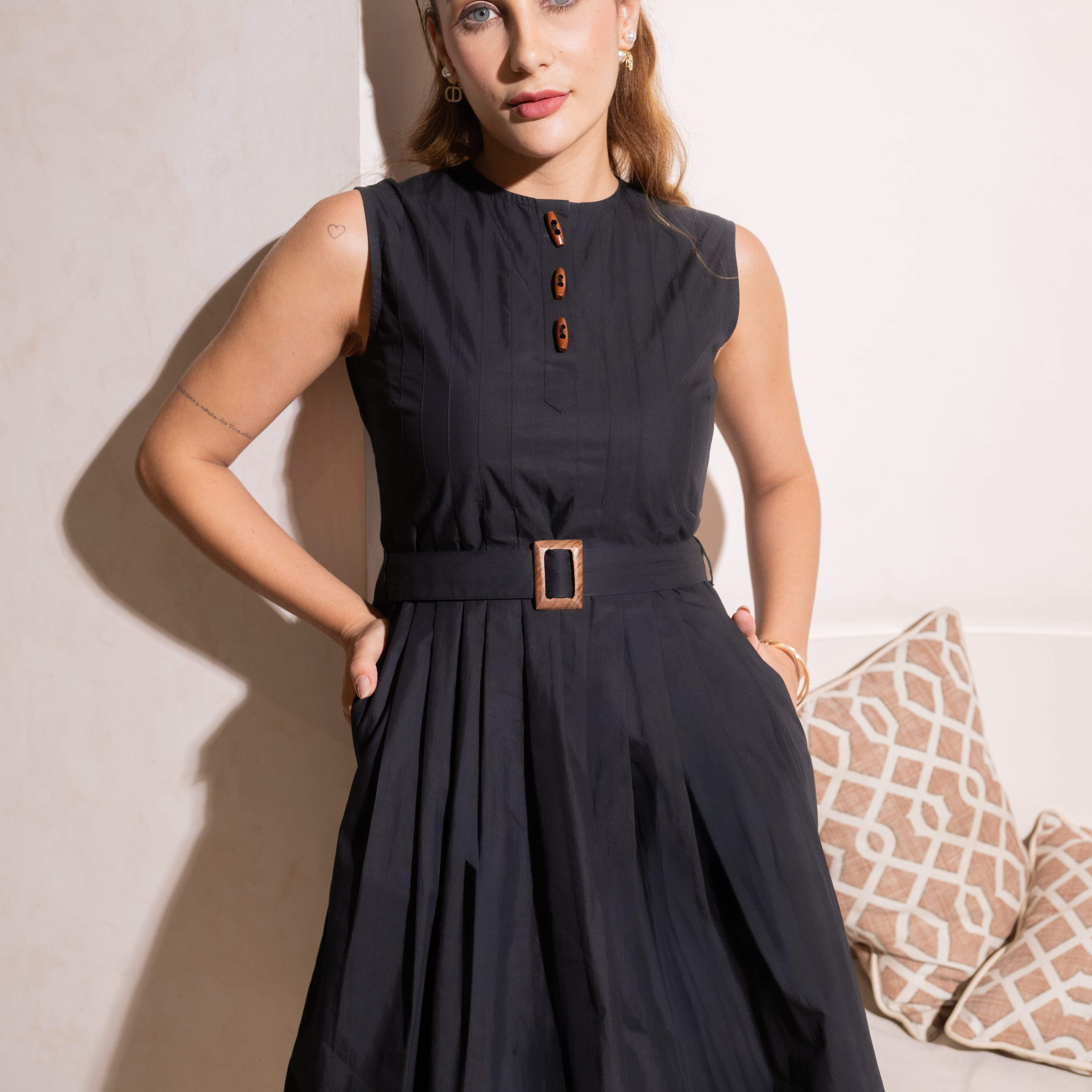 Black Buttoned Grace Dress