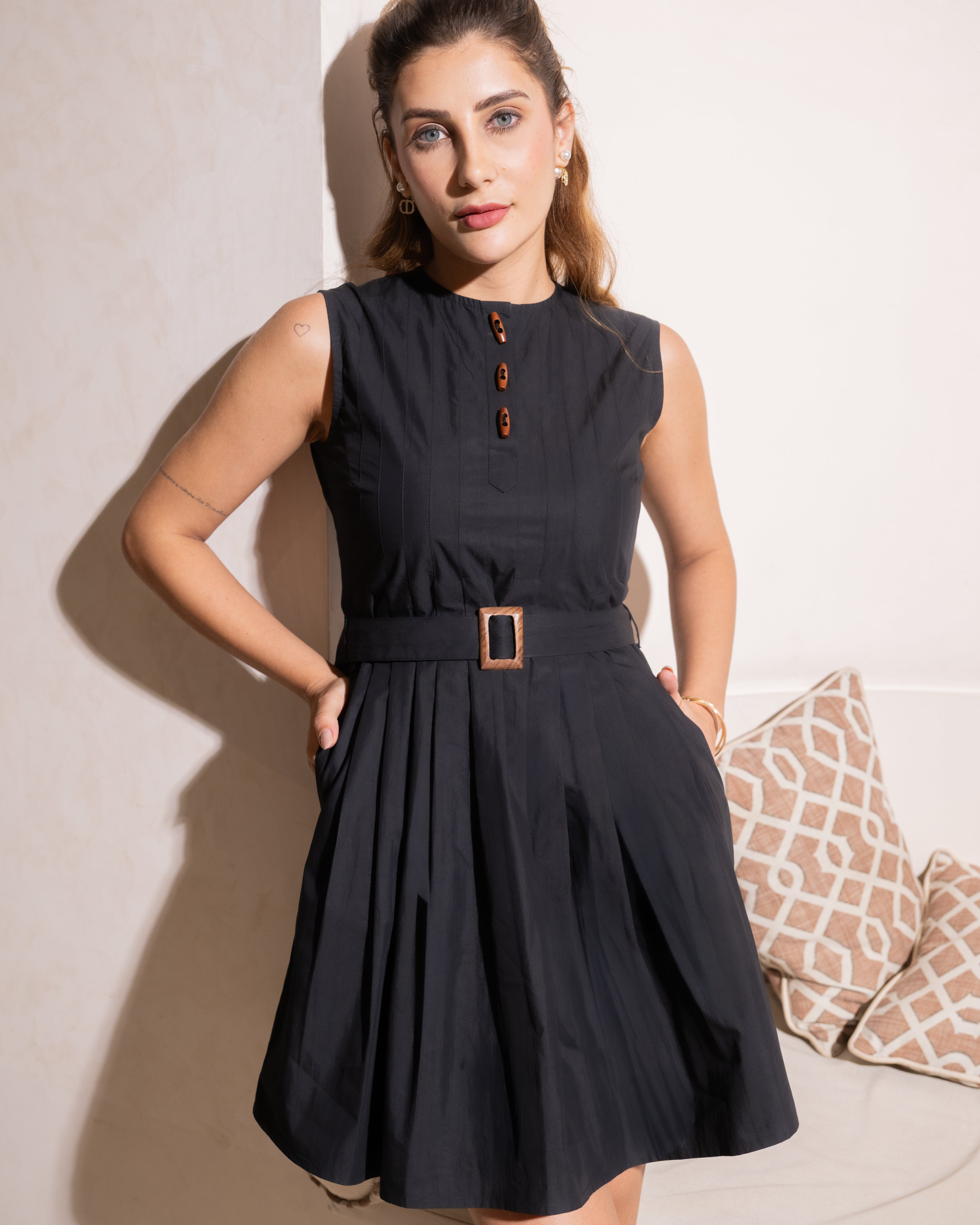 Black Buttoned Grace Dress
