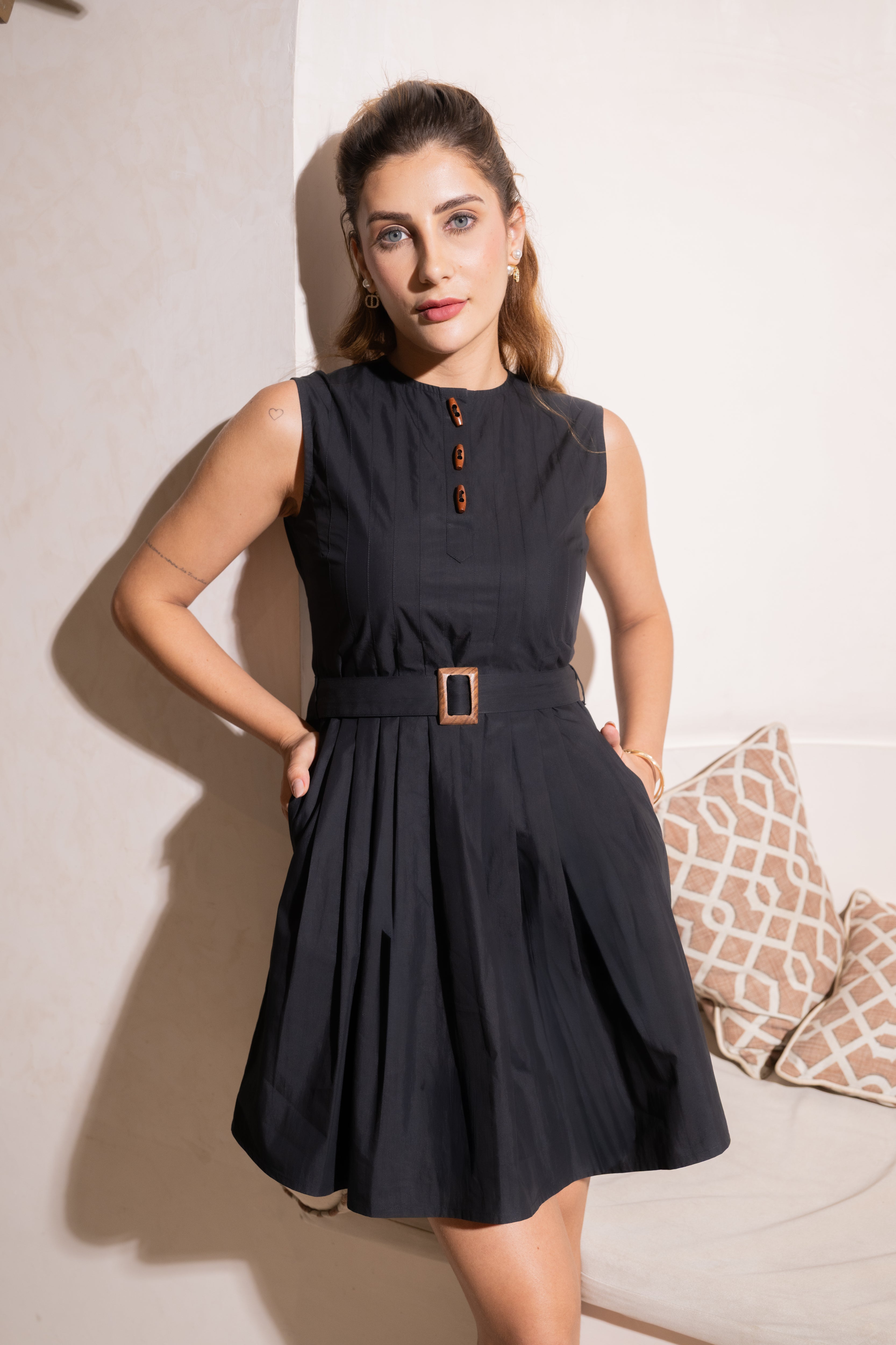 Black Buttoned Grace Dress