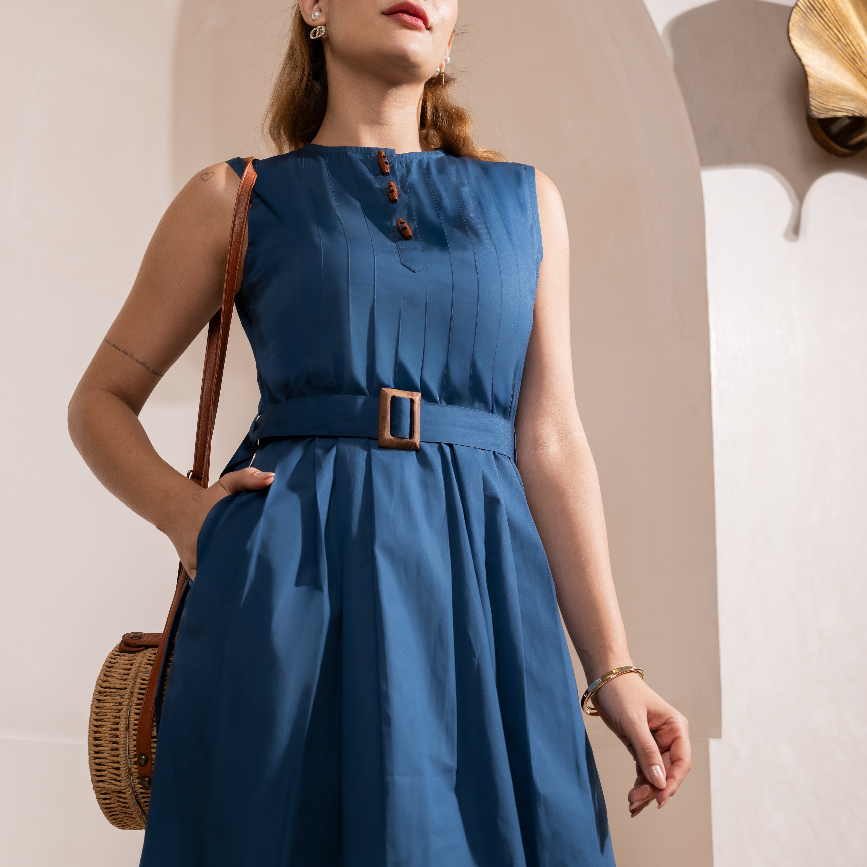 Navy Buttoned Grace Dress