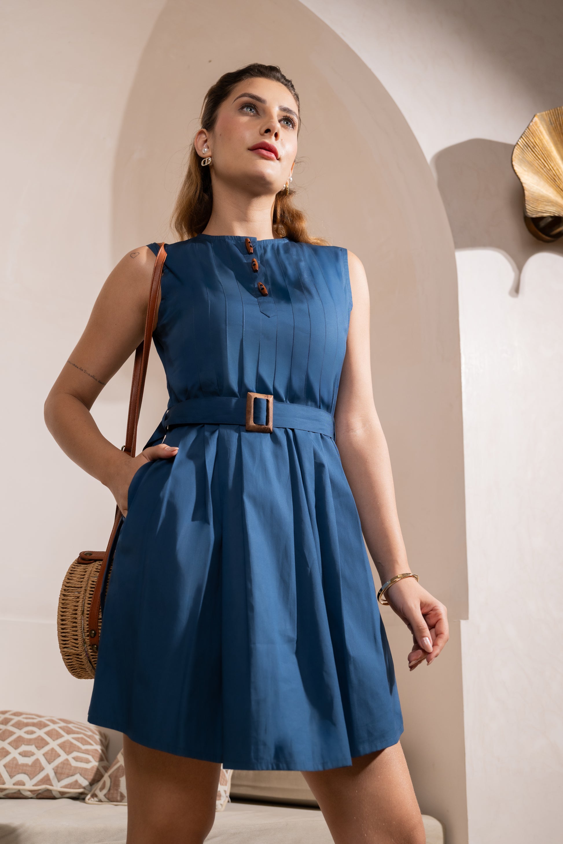 Navy Buttoned Grace Dress