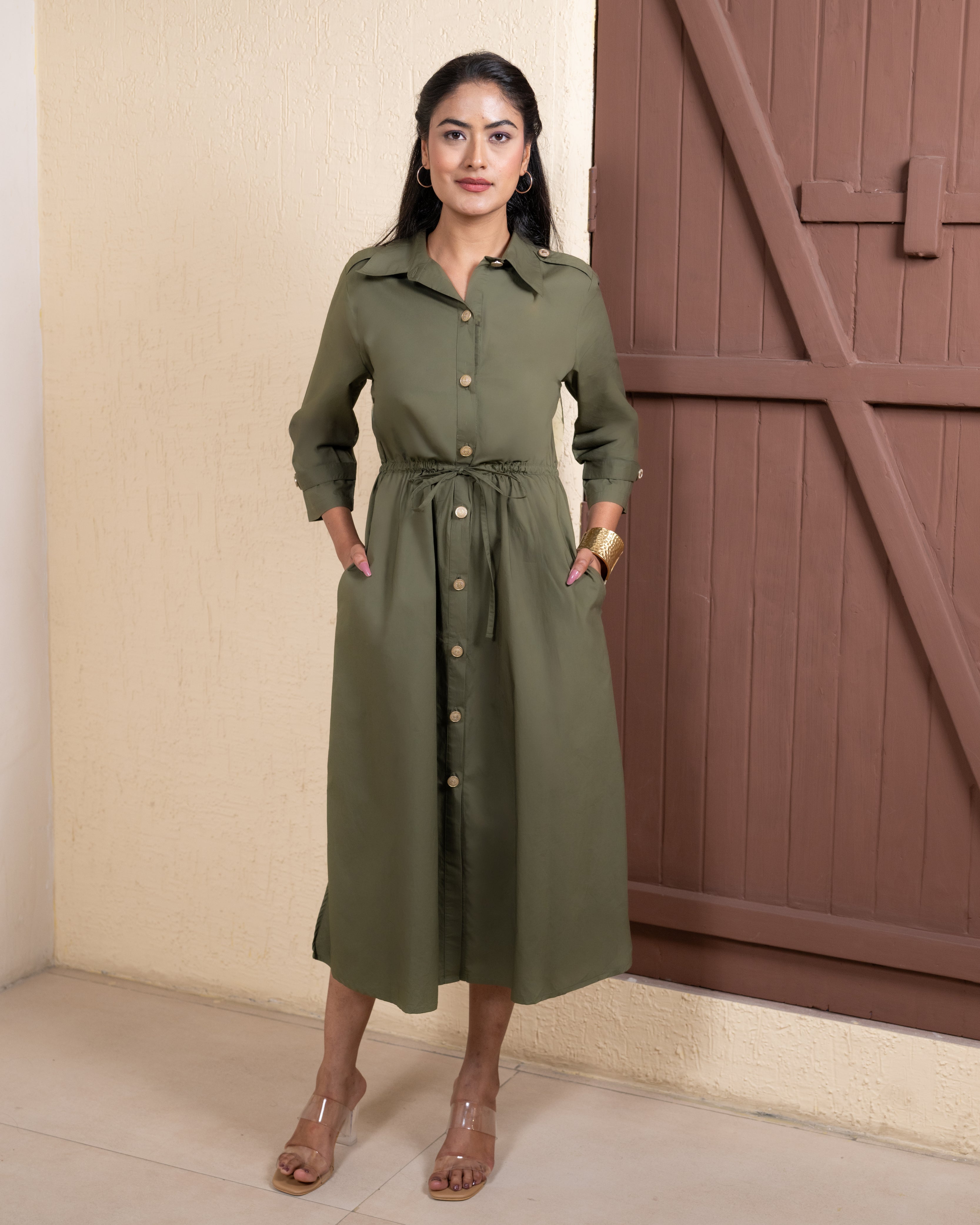 Olive Trench Poise Dress