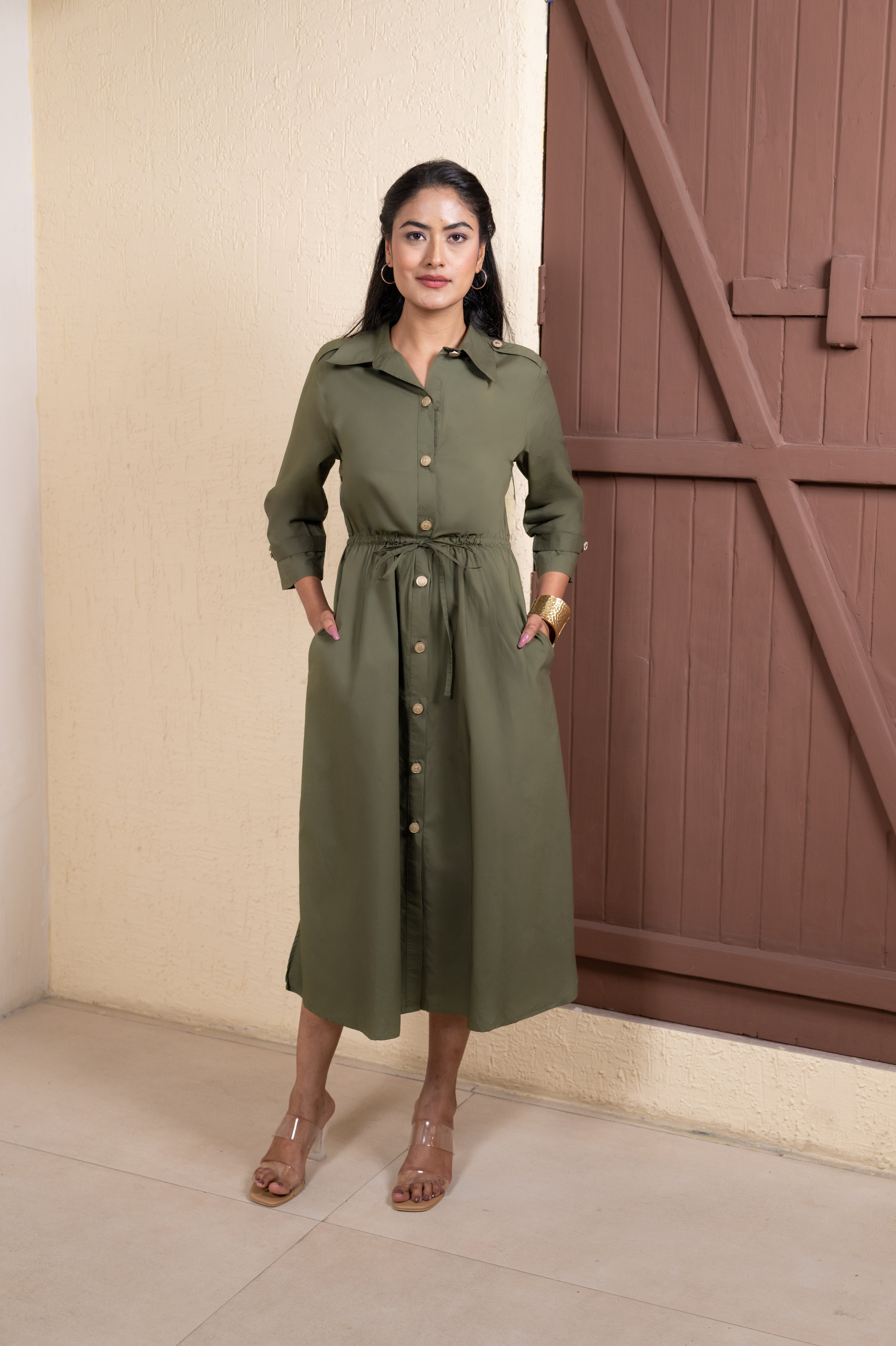 Olive Trench Poise Dress
