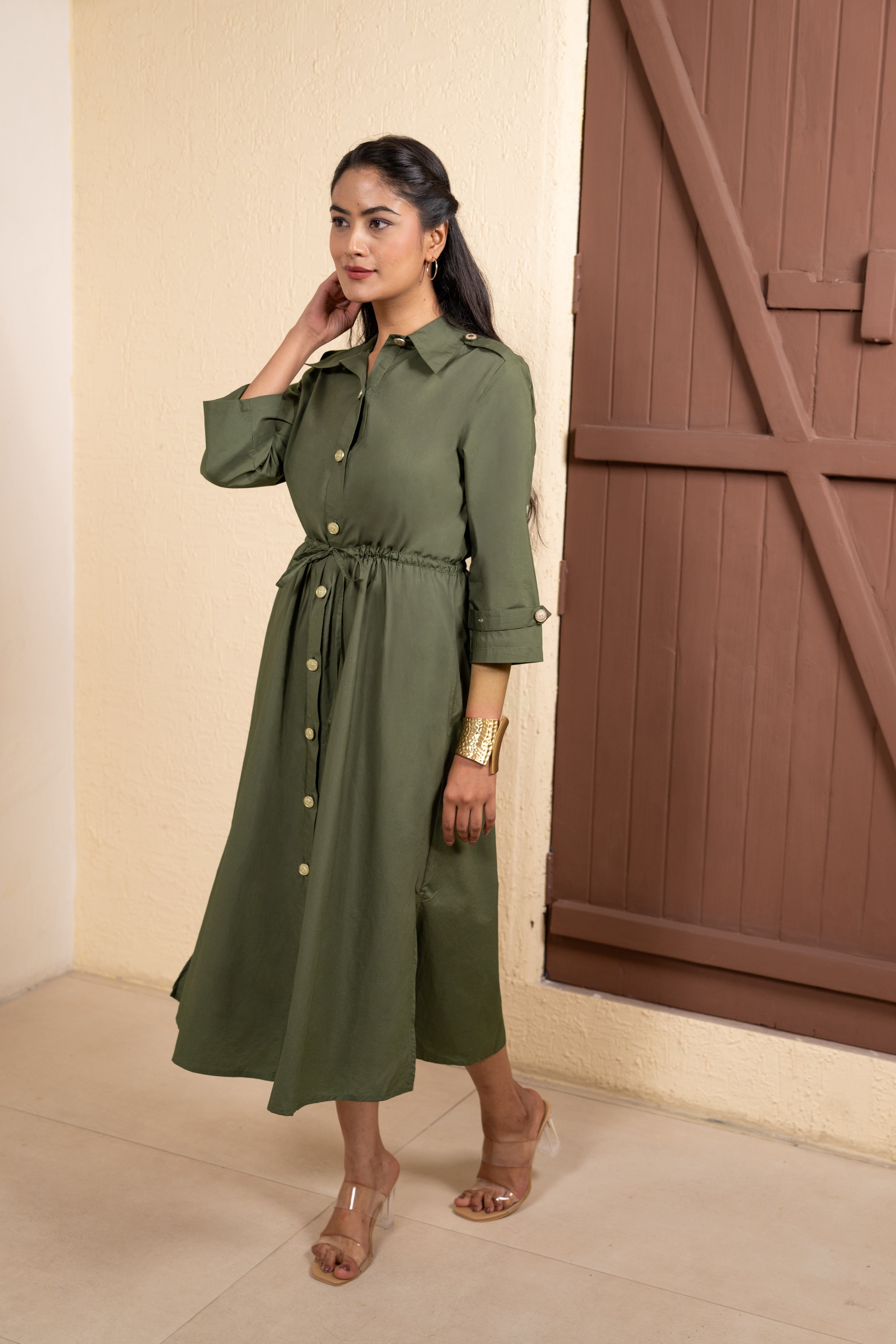 Olive Trench Poise Dress