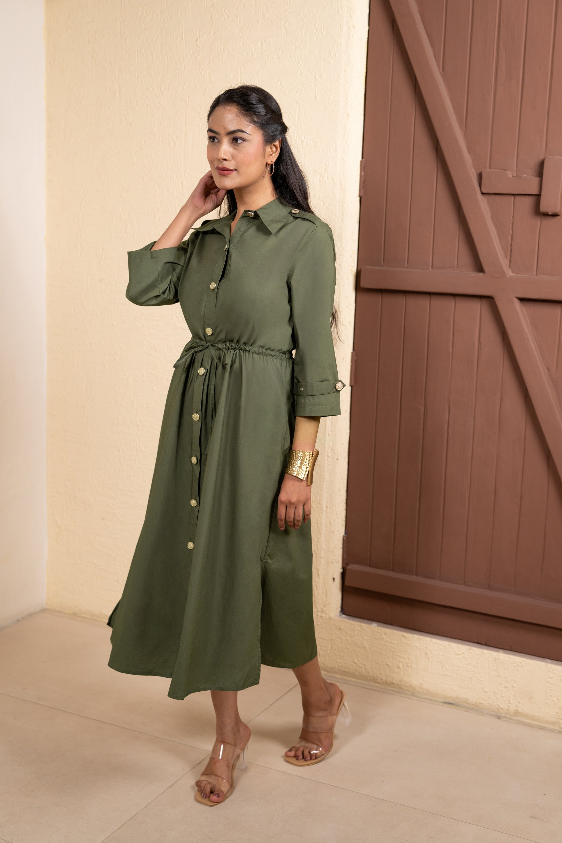 Olive Trench Poise Dress
