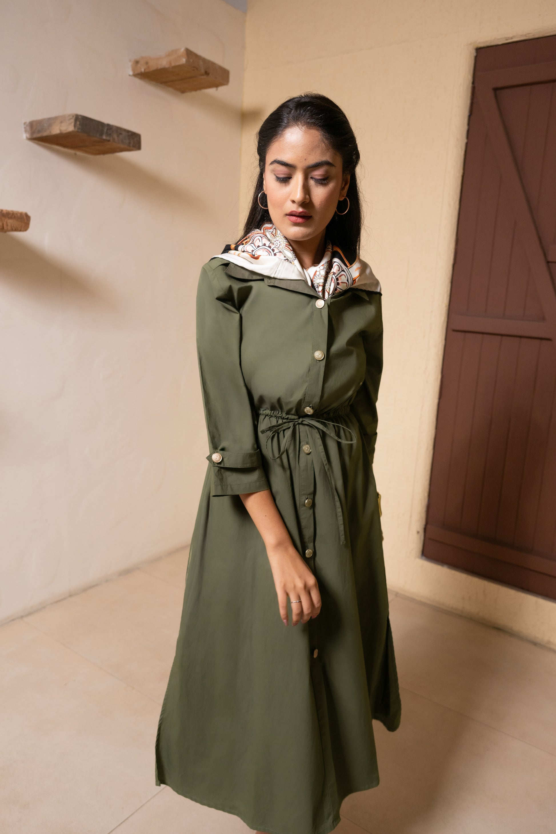 Olive Trench Poise Dress