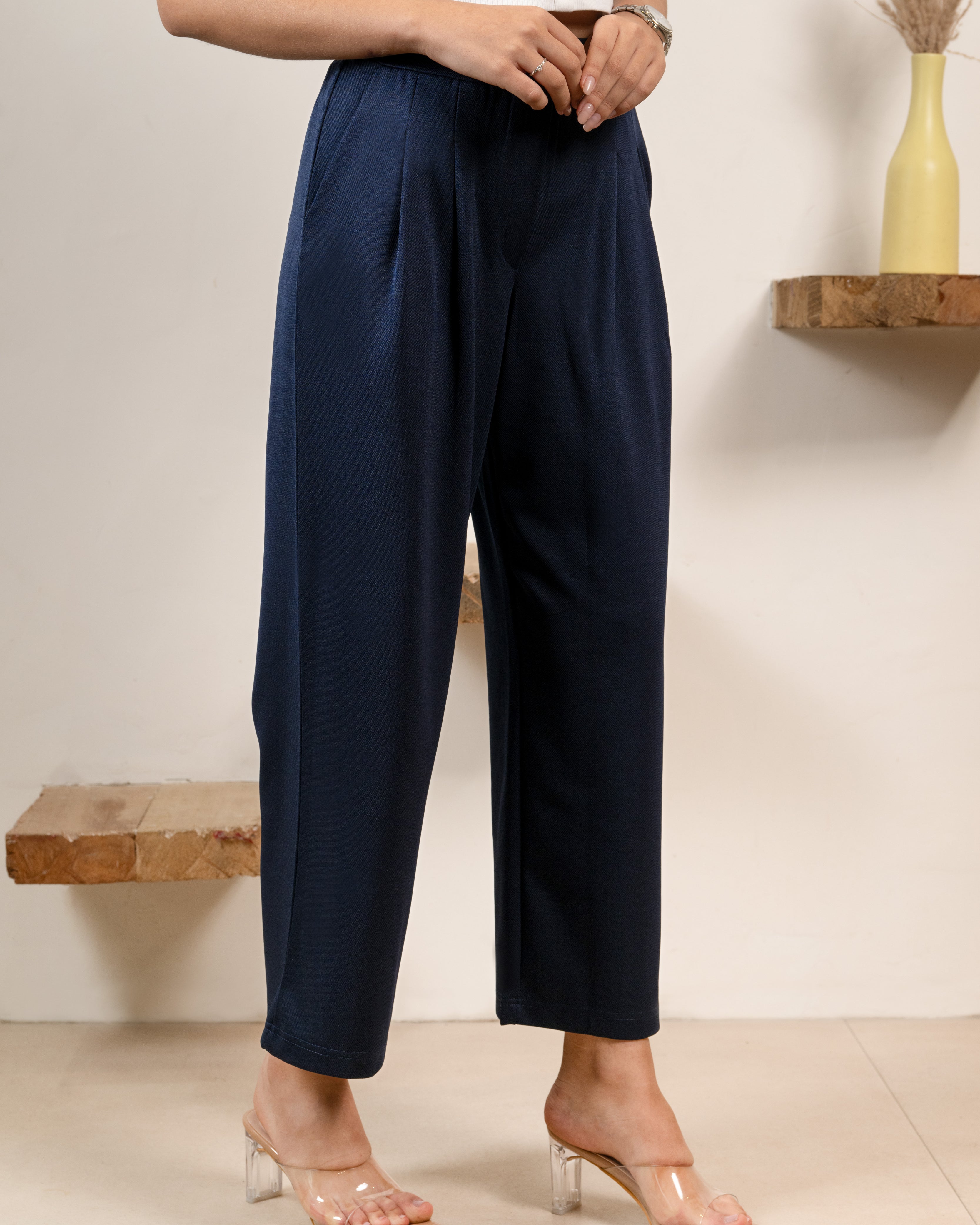 Navy Infinity Pleated Trousers