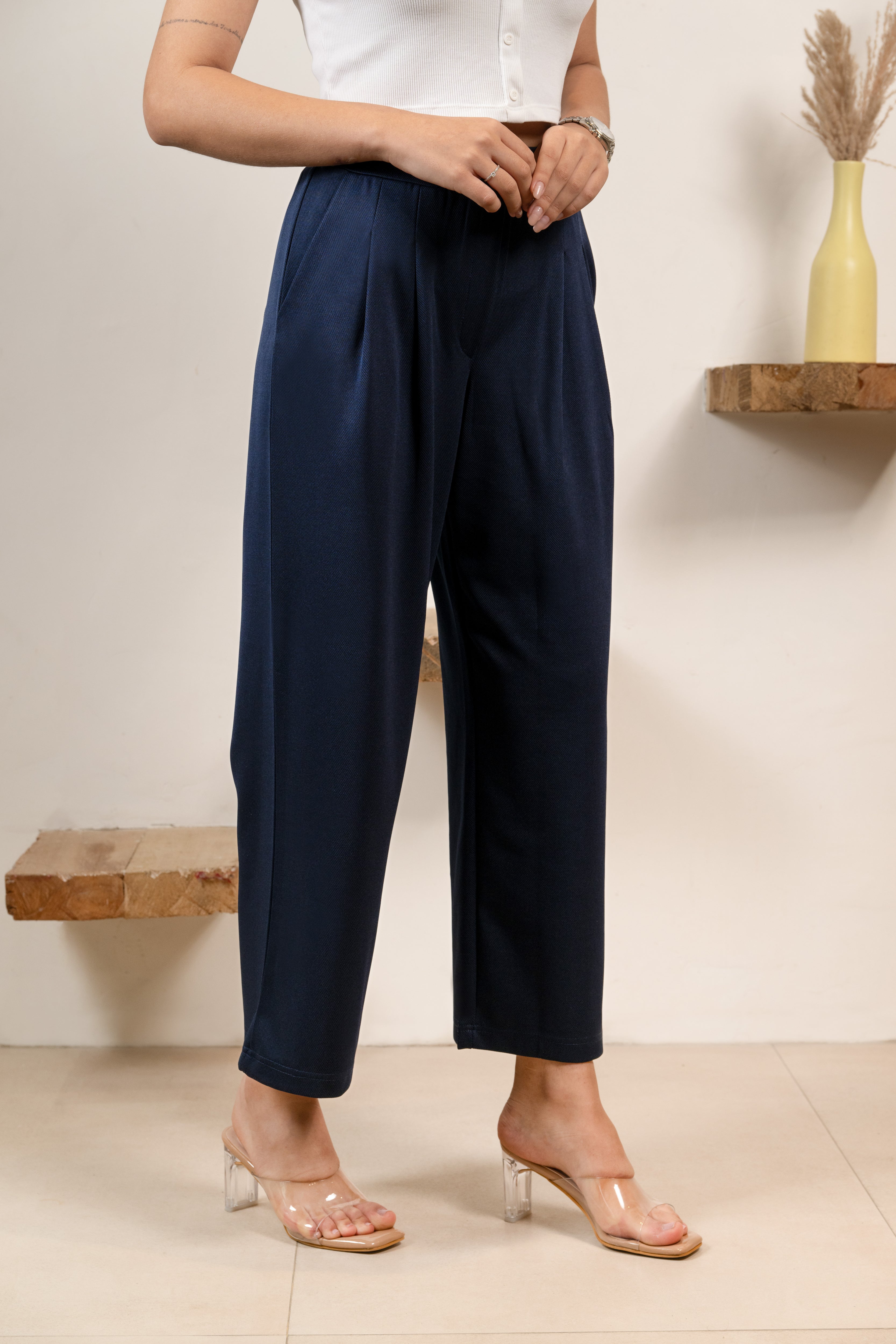 Navy Infinity Pleated Trousers