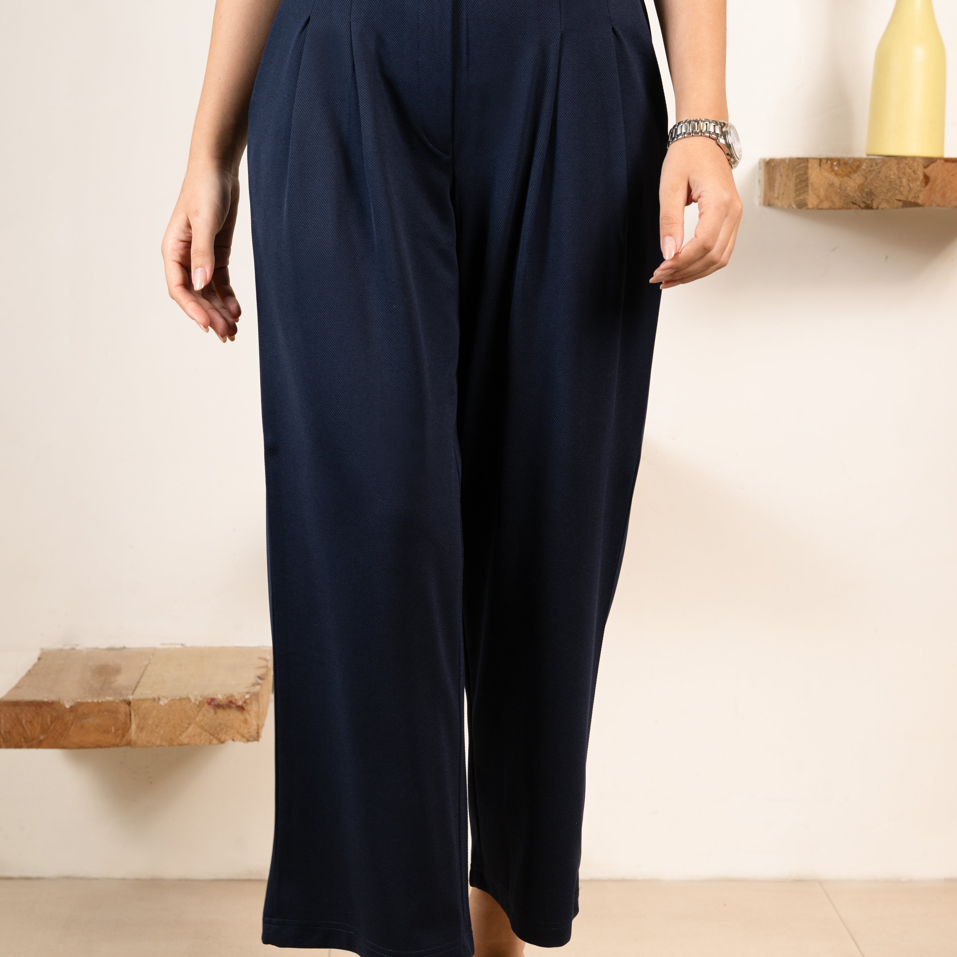 Navy Infinity Pleated Trousers