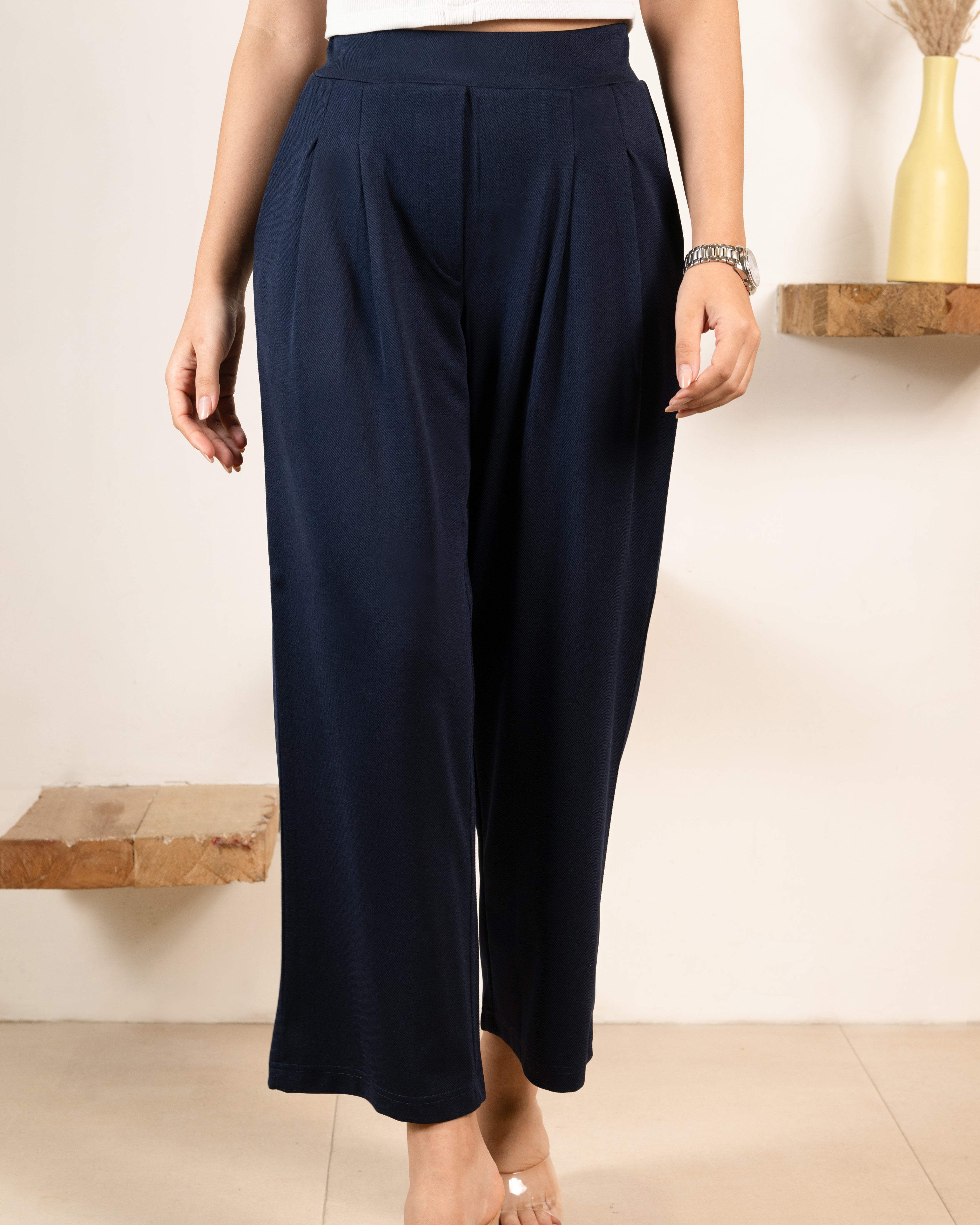 Navy Infinity Pleated Trousers