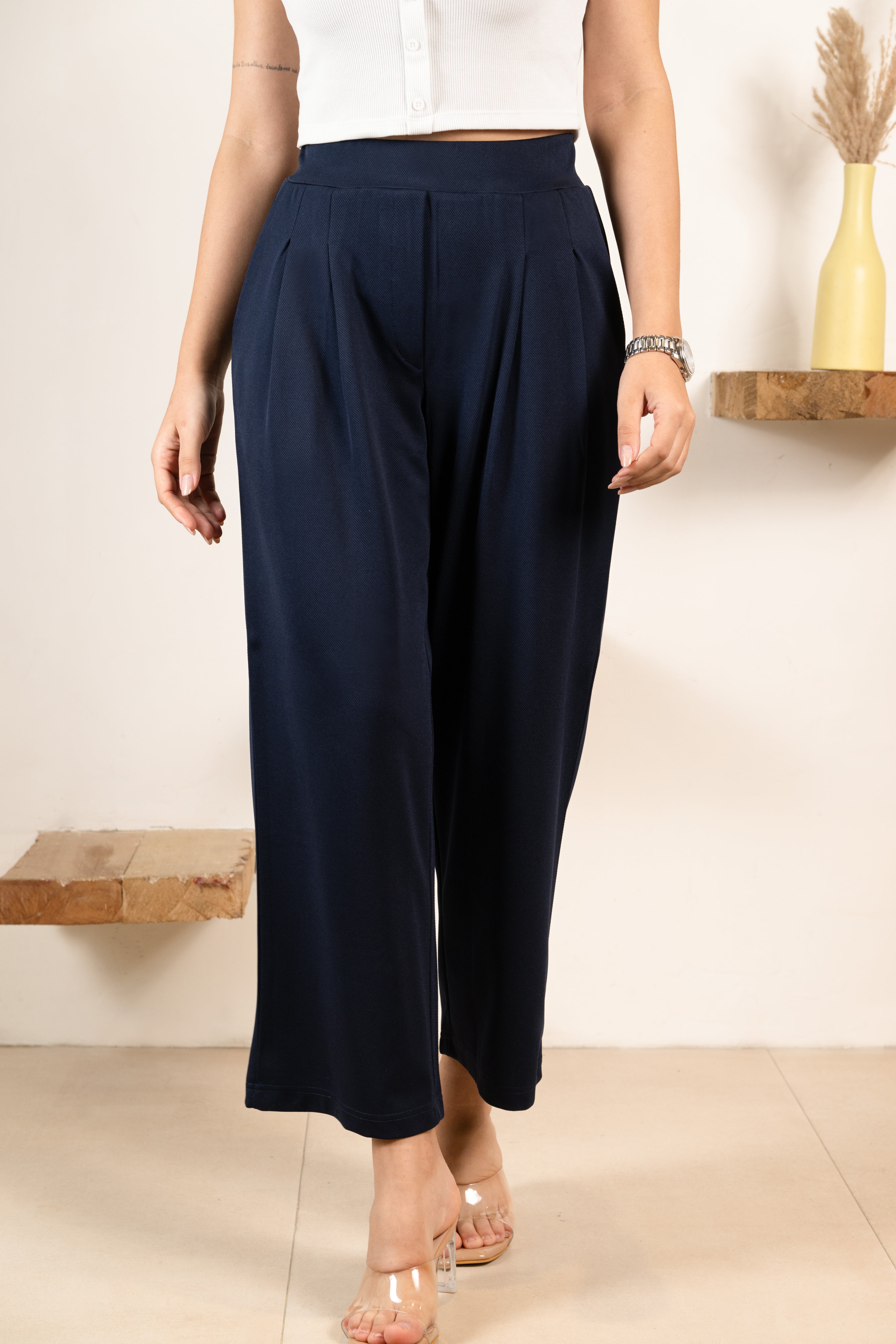 Navy Infinity Pleated Trousers