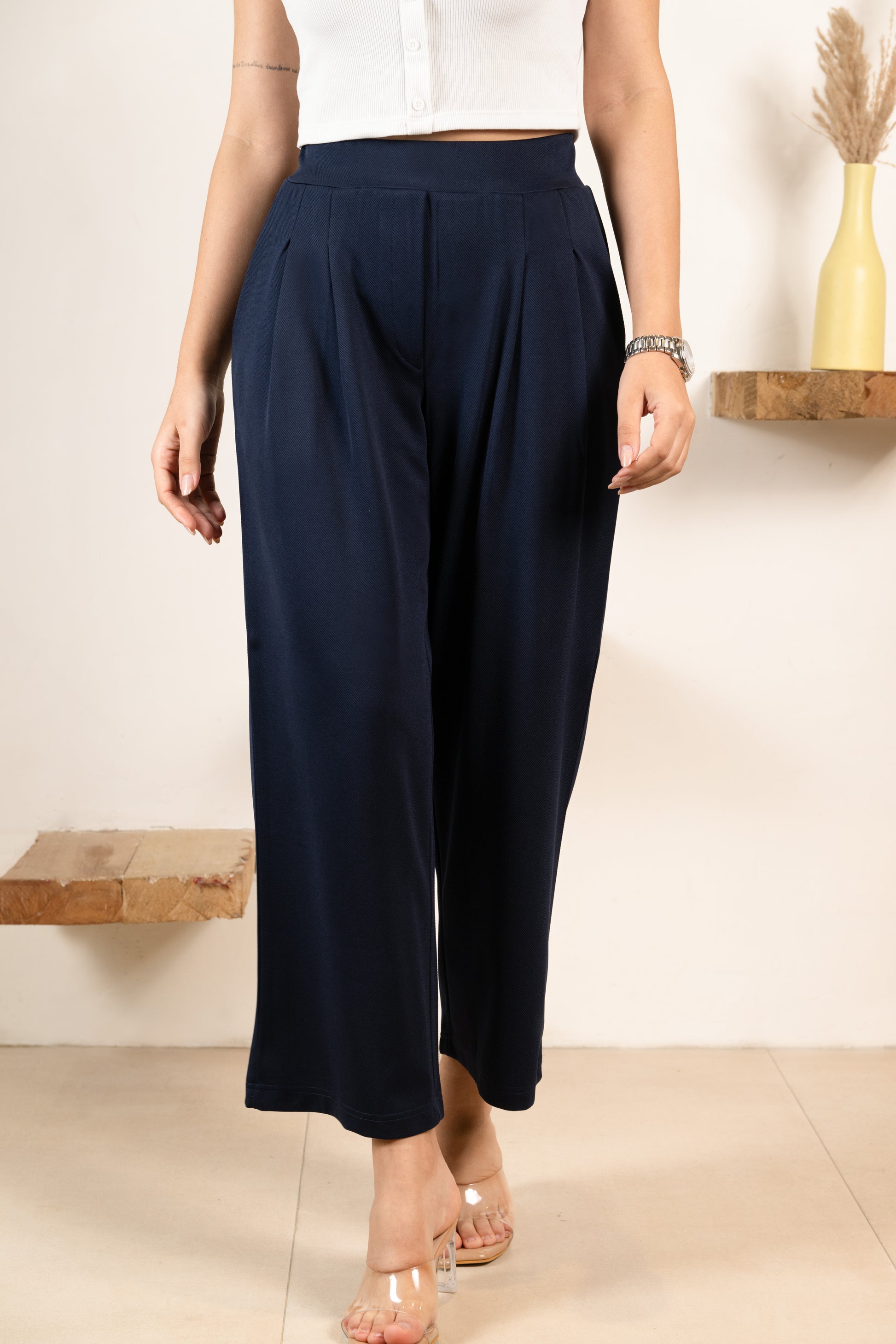 Navy Infinity Pleated Trousers