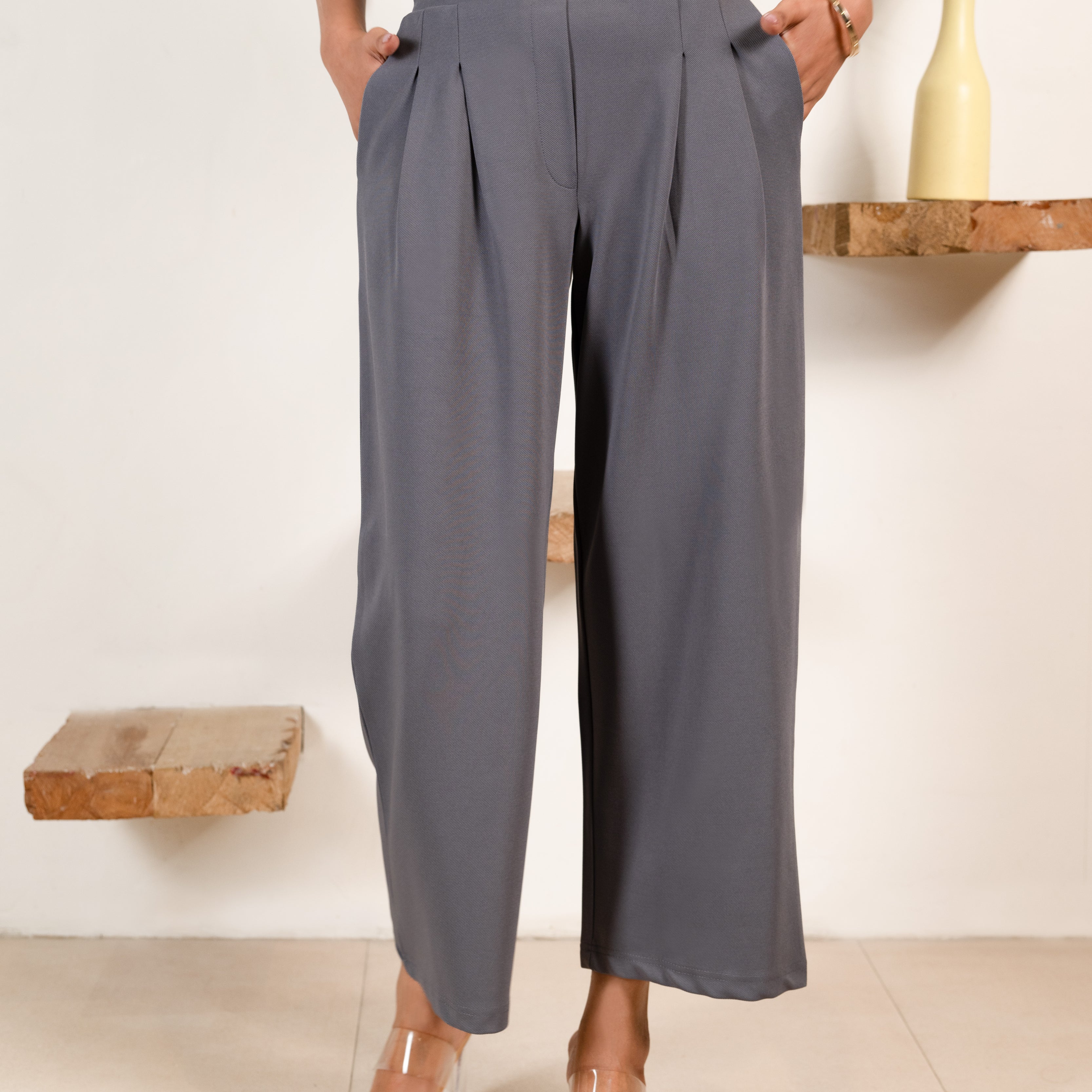Grey Infinity Pleated Trousers