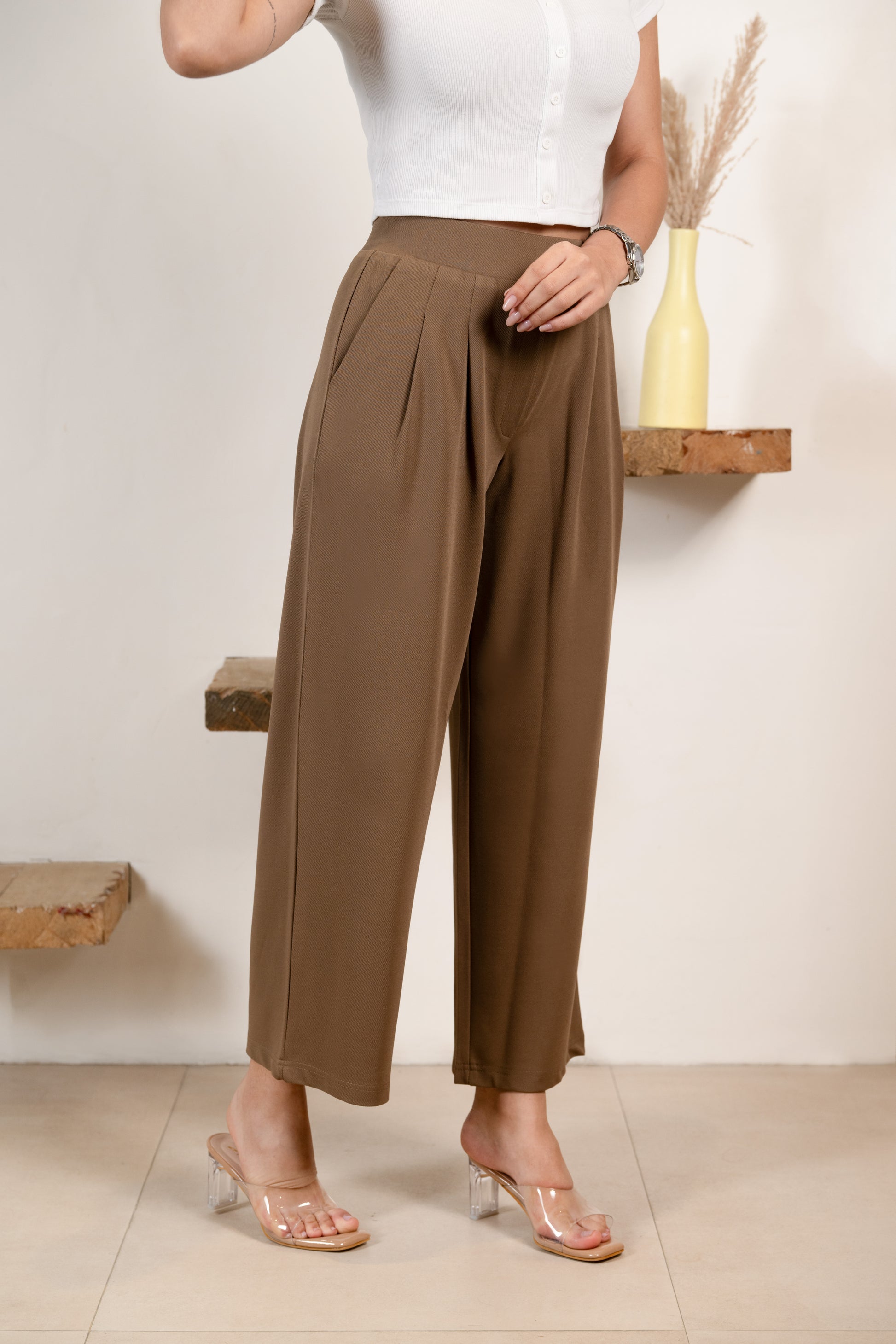 Brown Infinity Pleated Trousers