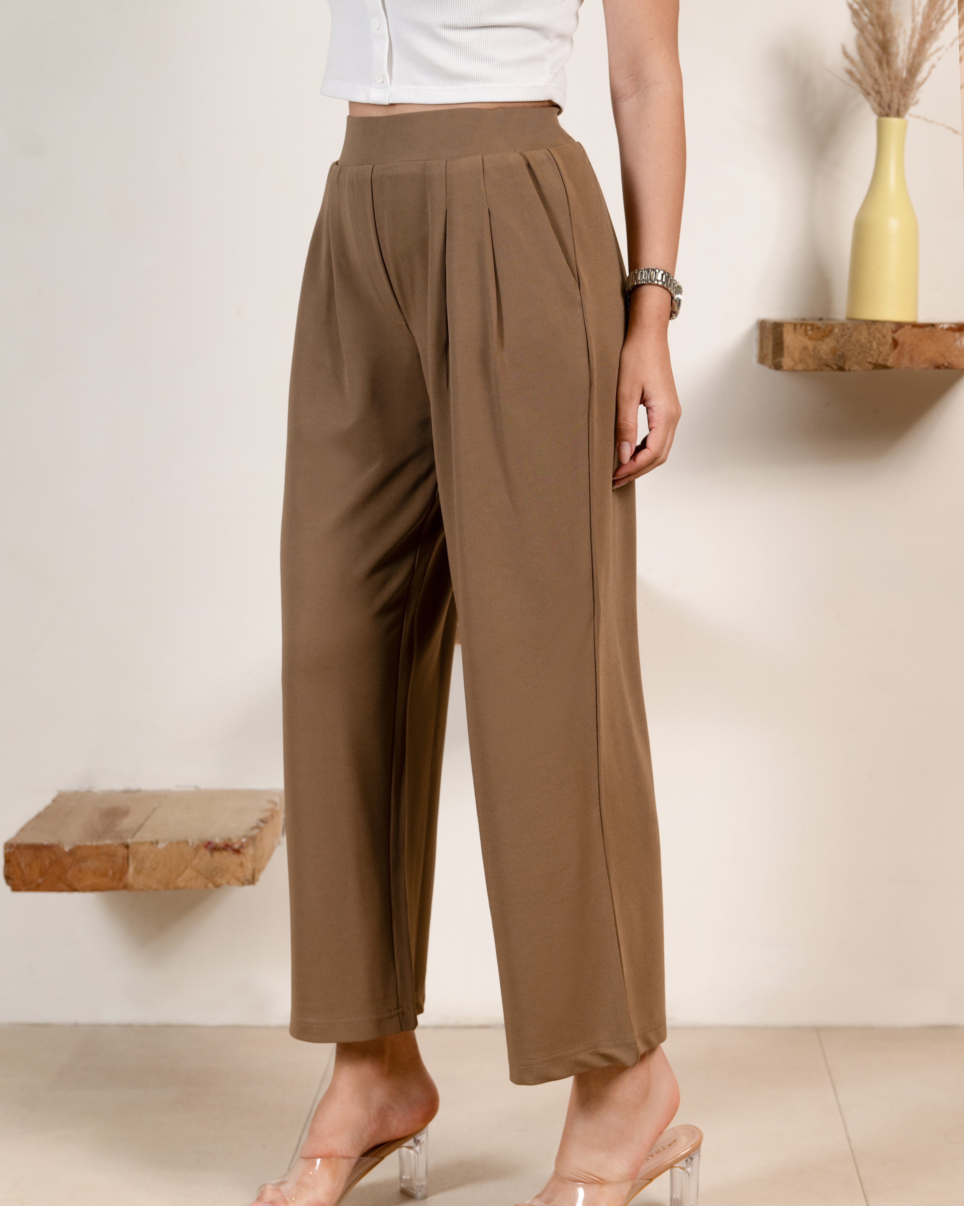 Brown Infinity Pleated Trousers