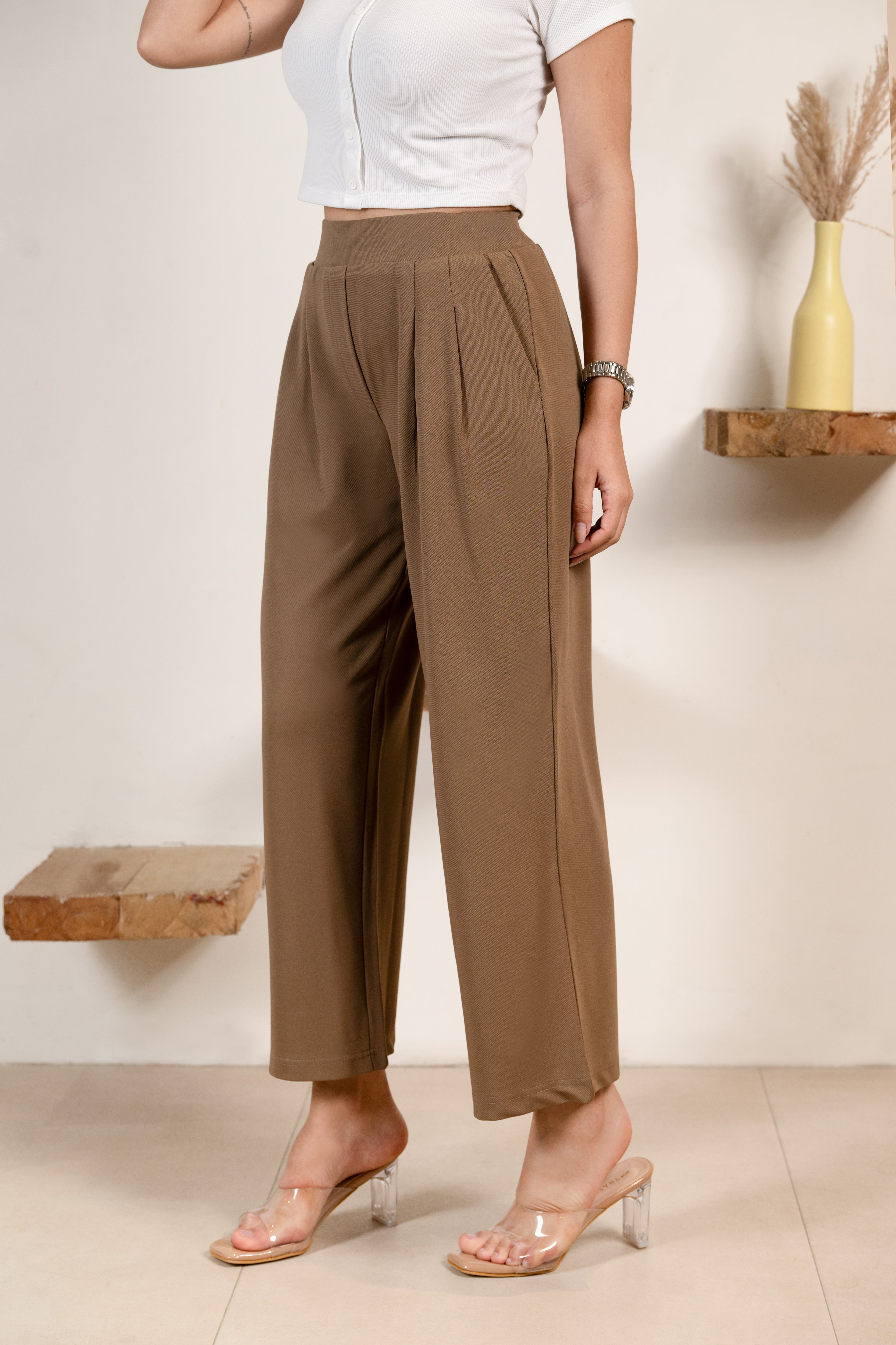 Brown Infinity Pleated Trousers