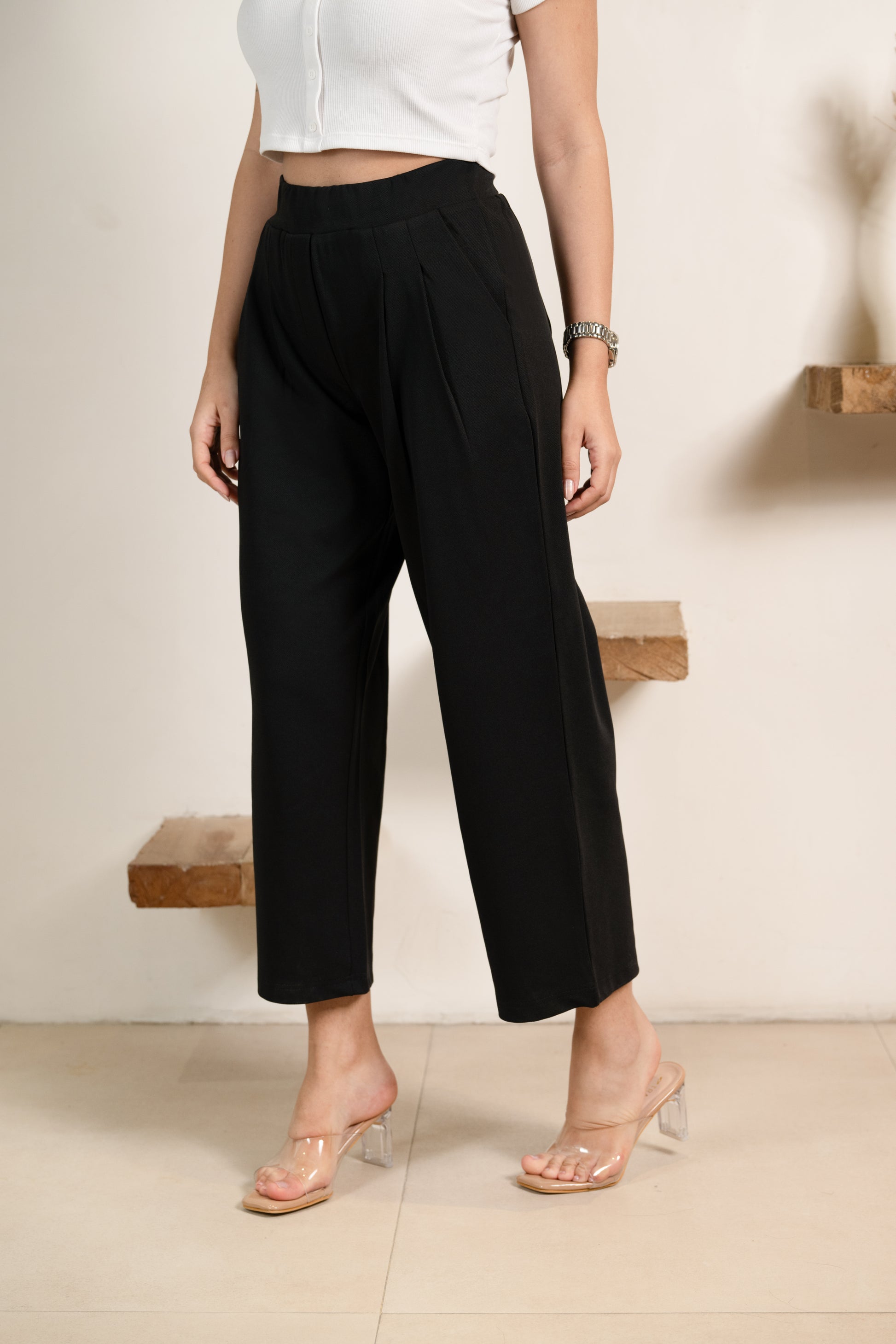 Black Infinity Pleated Trousers