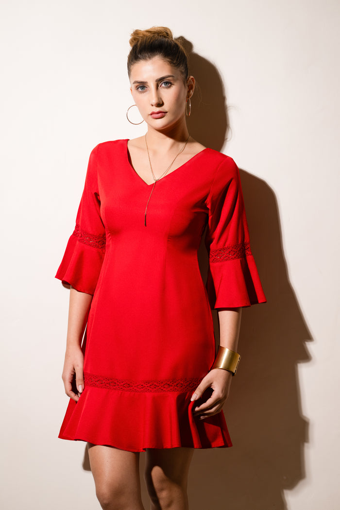 Red Ruffle Charm Dress by Pridewear