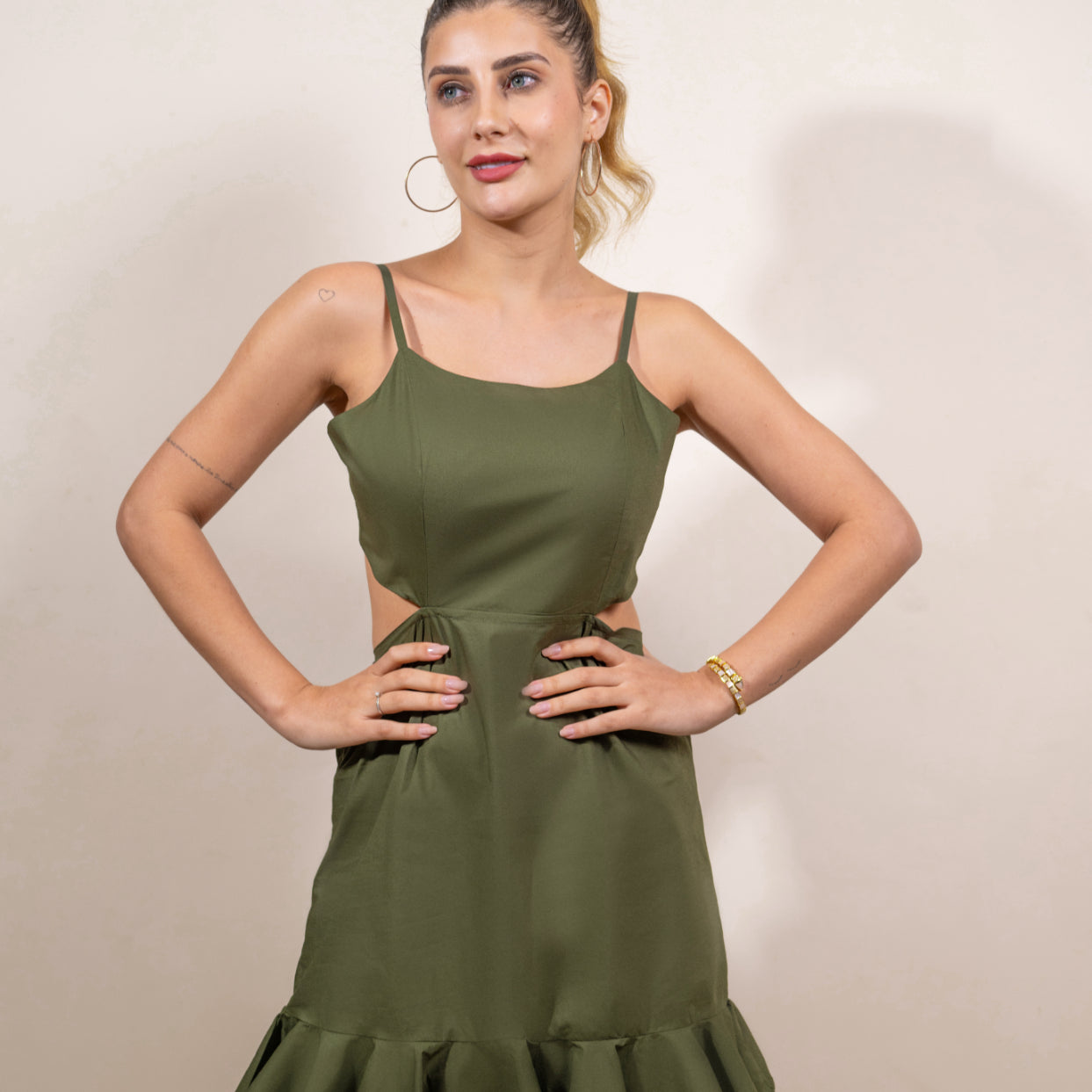 Olive Twirl Knot Dress