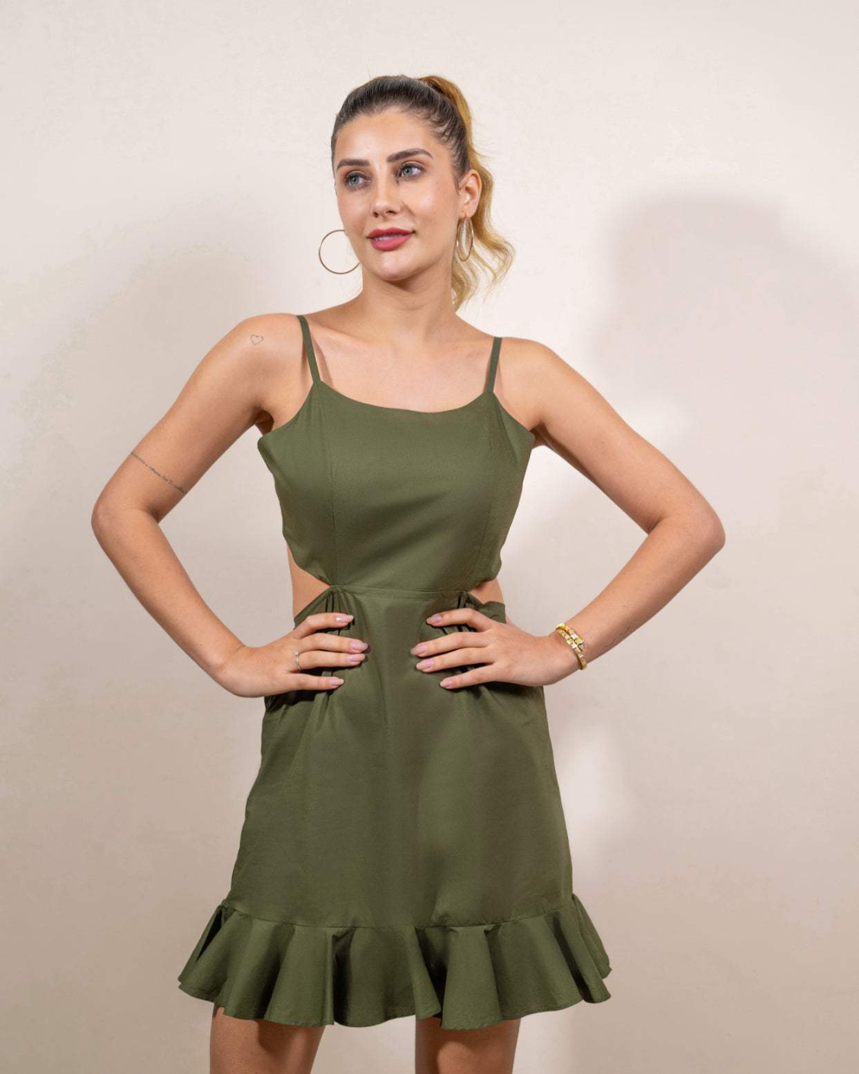 Olive Twirl Knot Dress