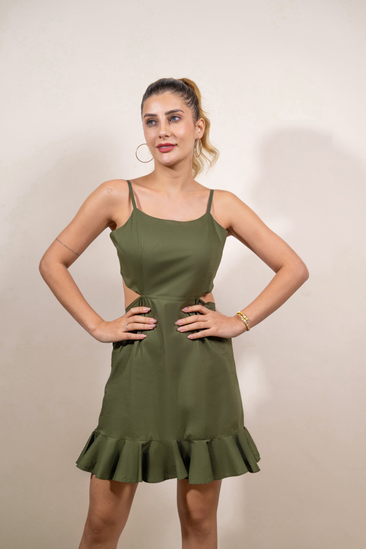 Olive Twirl Knot Dress