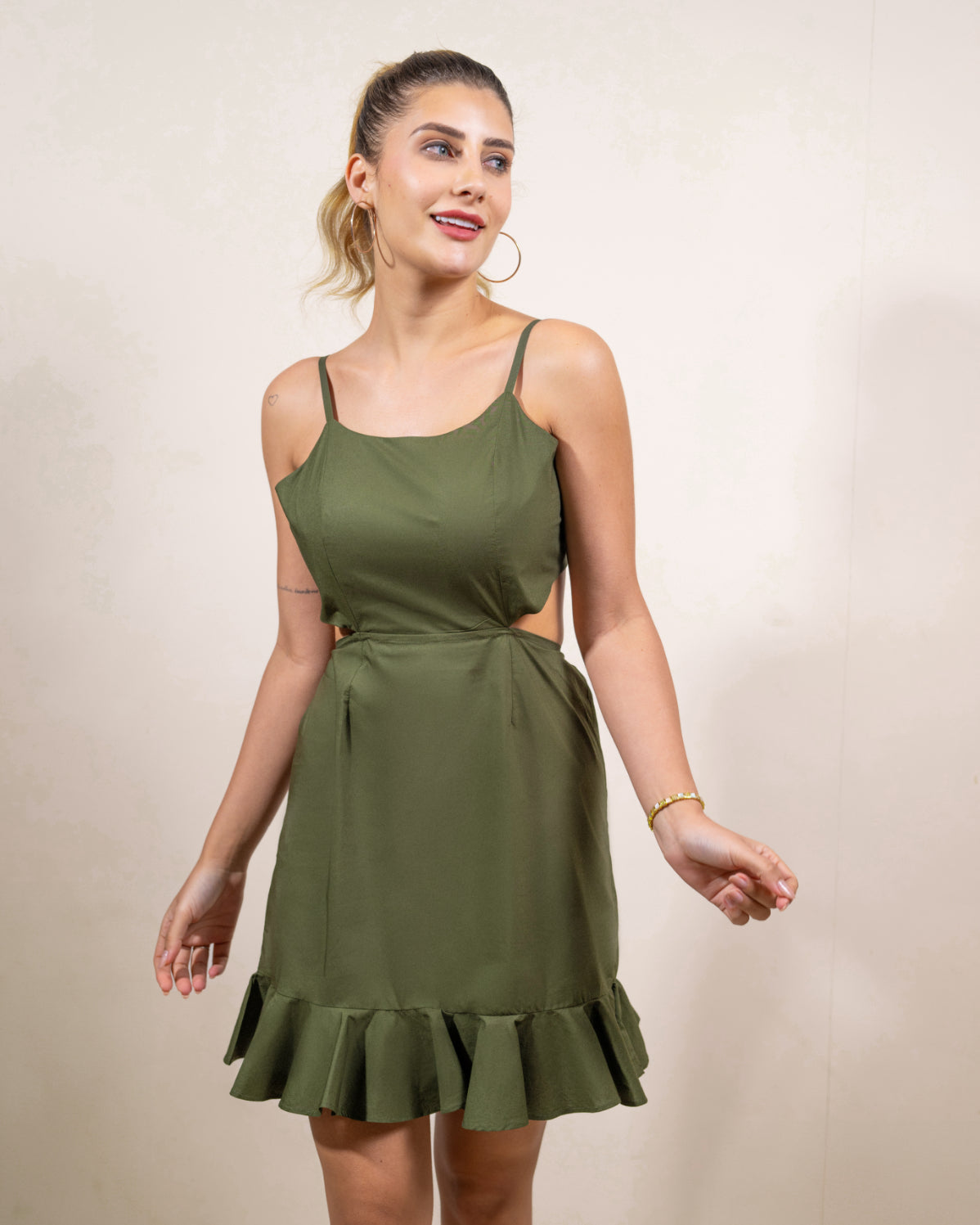 Olive Twirl Knot Dress