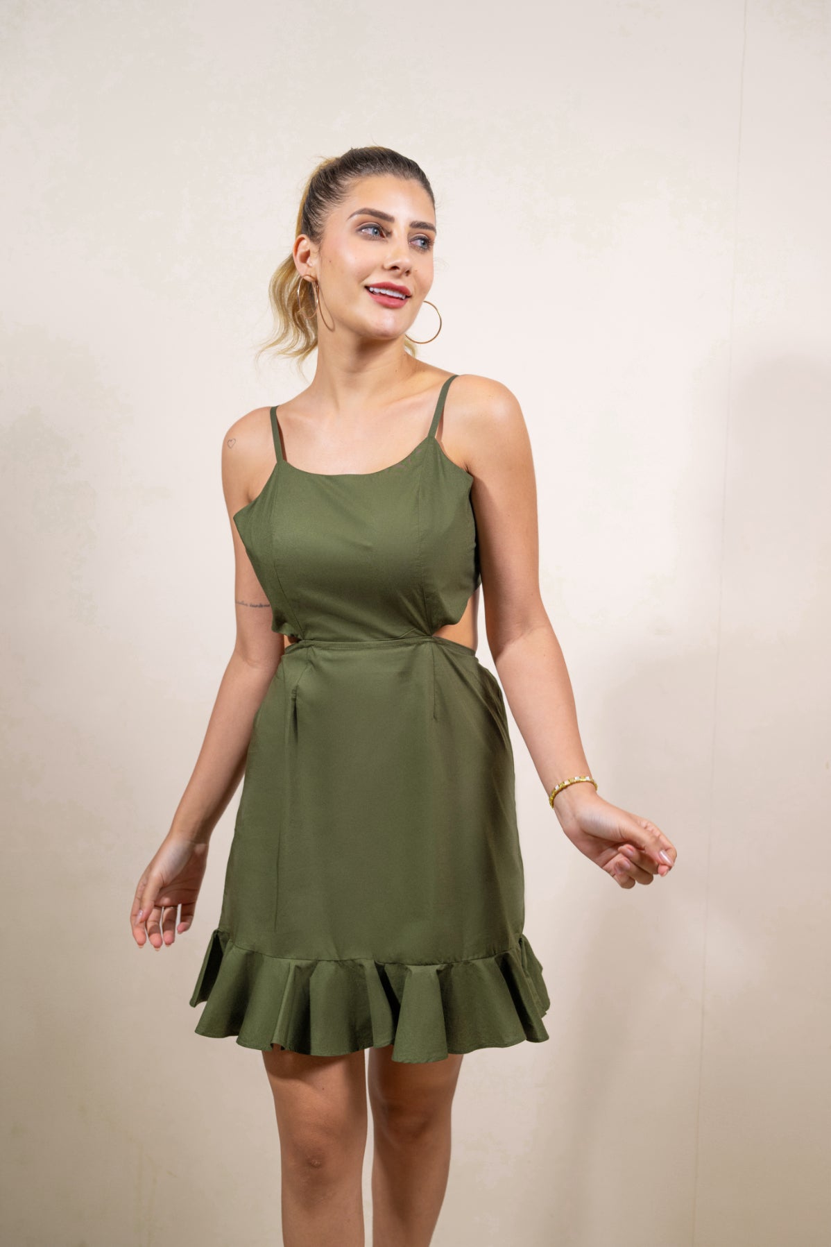 Olive Twirl Knot Dress