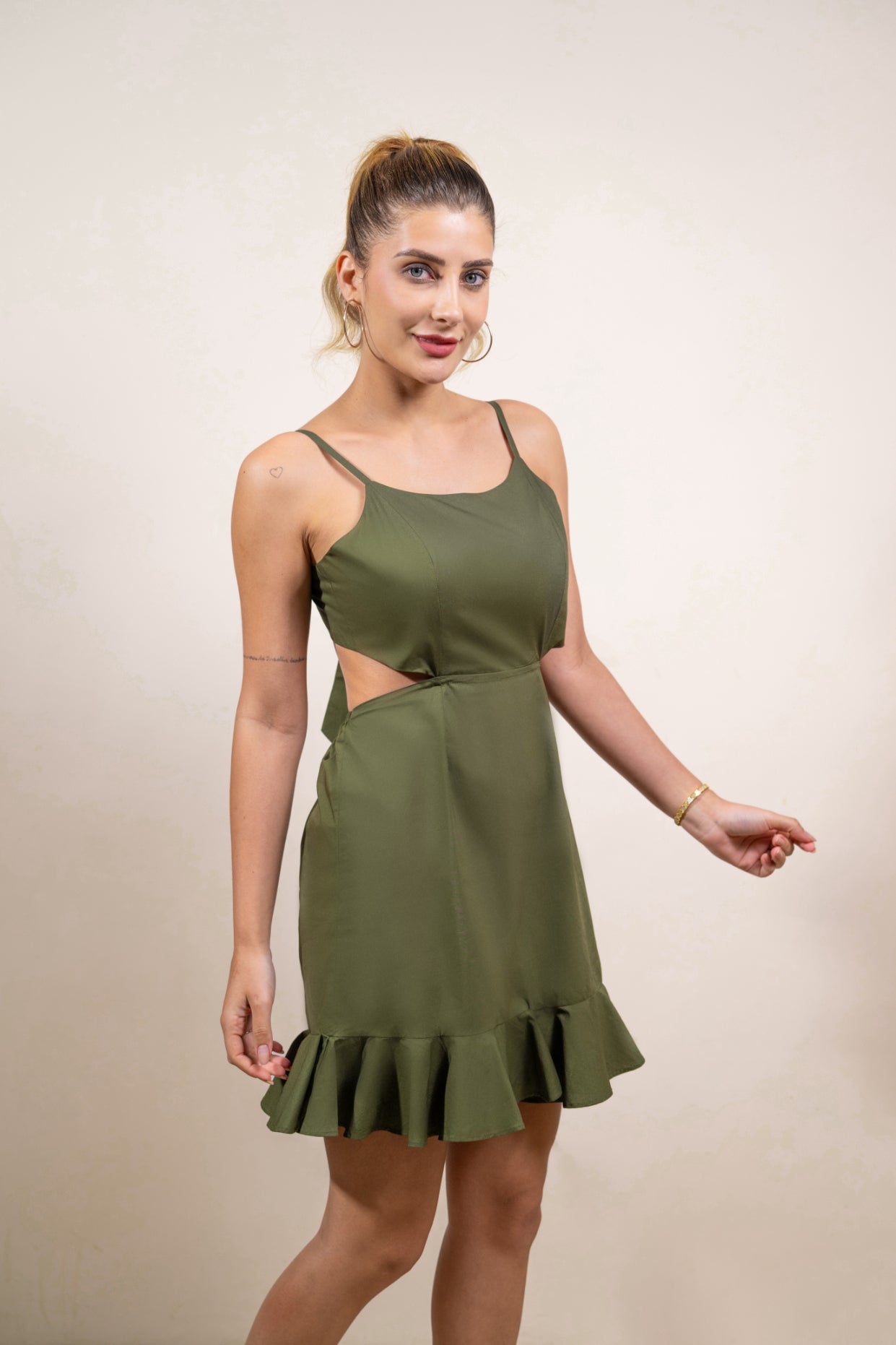 Olive Twirl Knot Dress