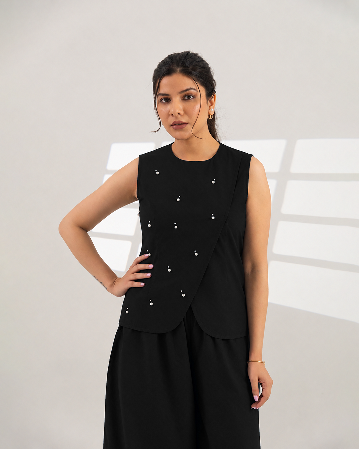 Black Meteor Drape Top