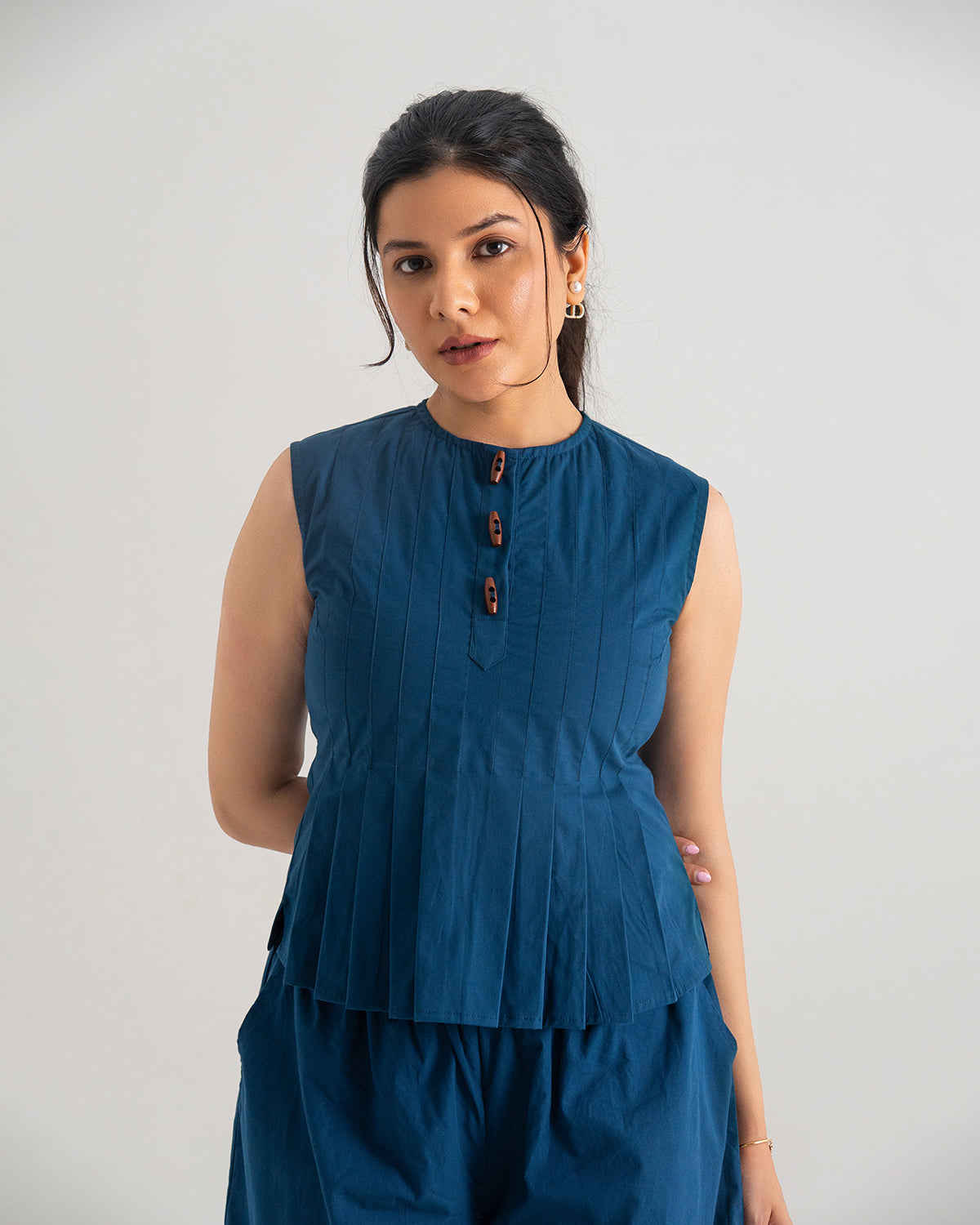 Navy Buttoned Grace Top