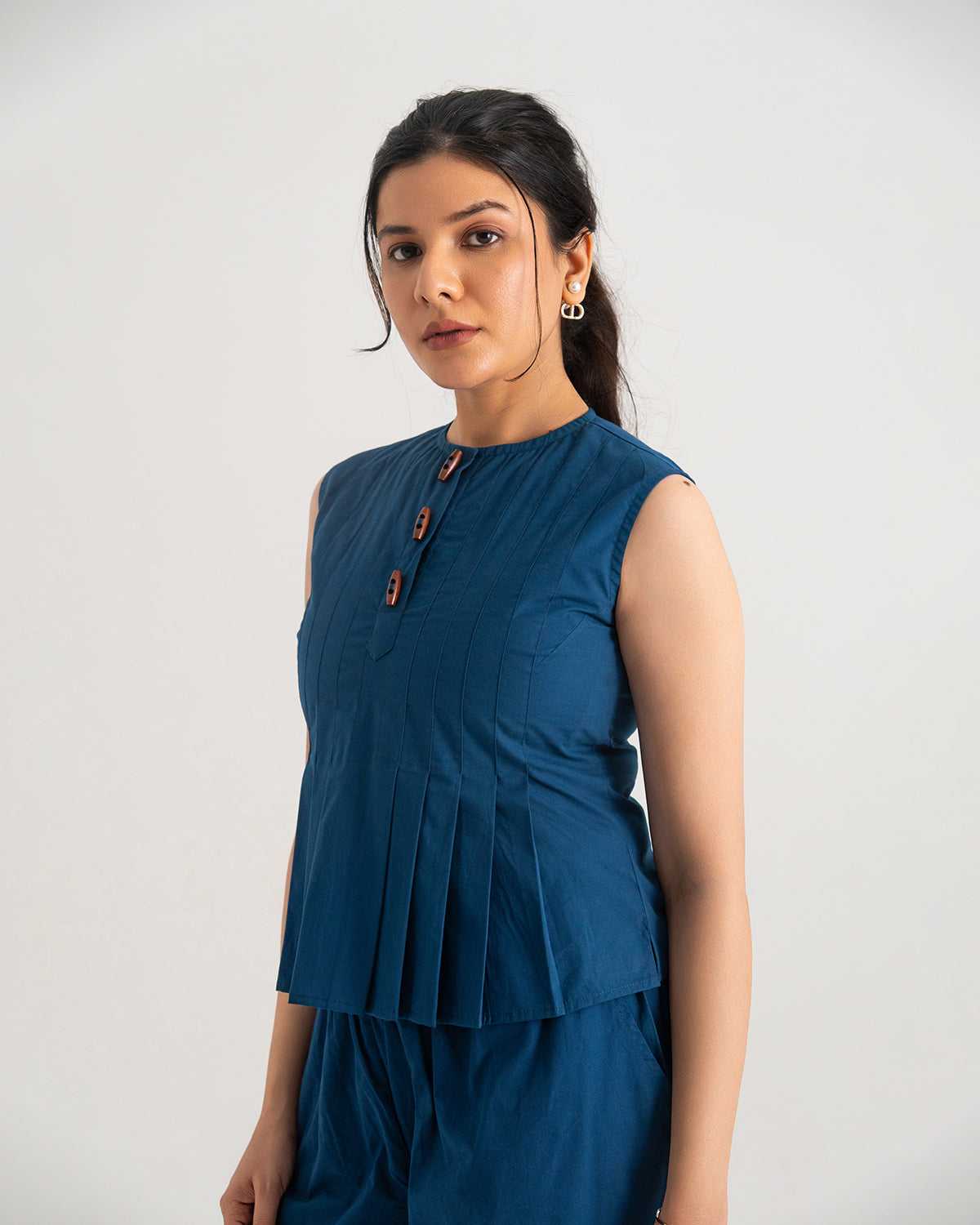 Navy Buttoned Grace Top