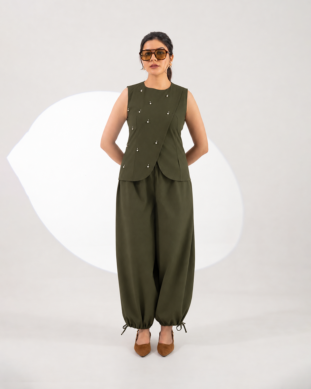 Olive Meteor Drape Co-ord Set