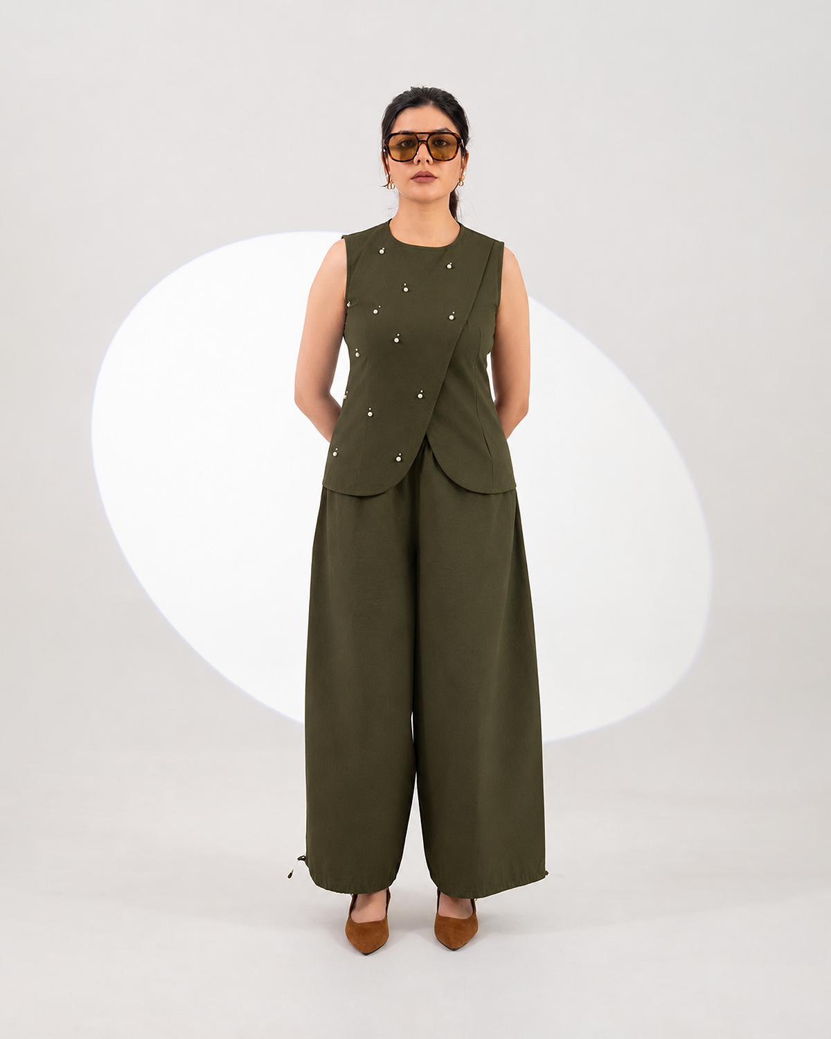 Olive Meteor Drape Co-ord Set