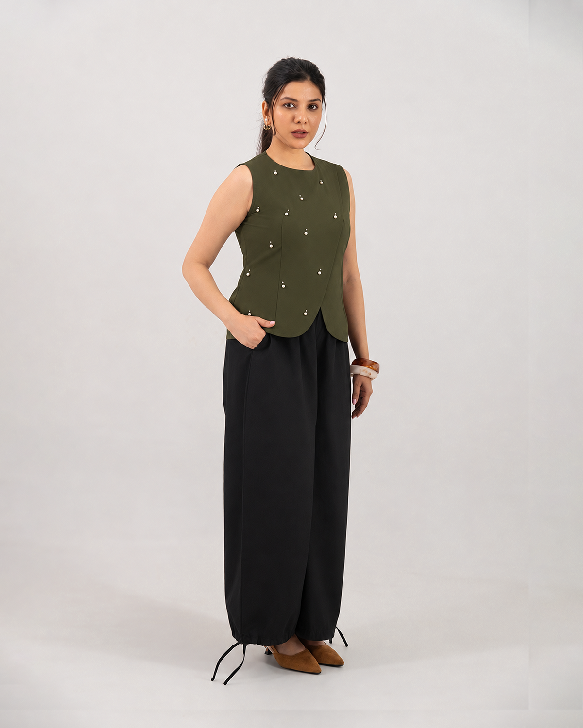 Olive & Black Meteor Drape Co-ord Set