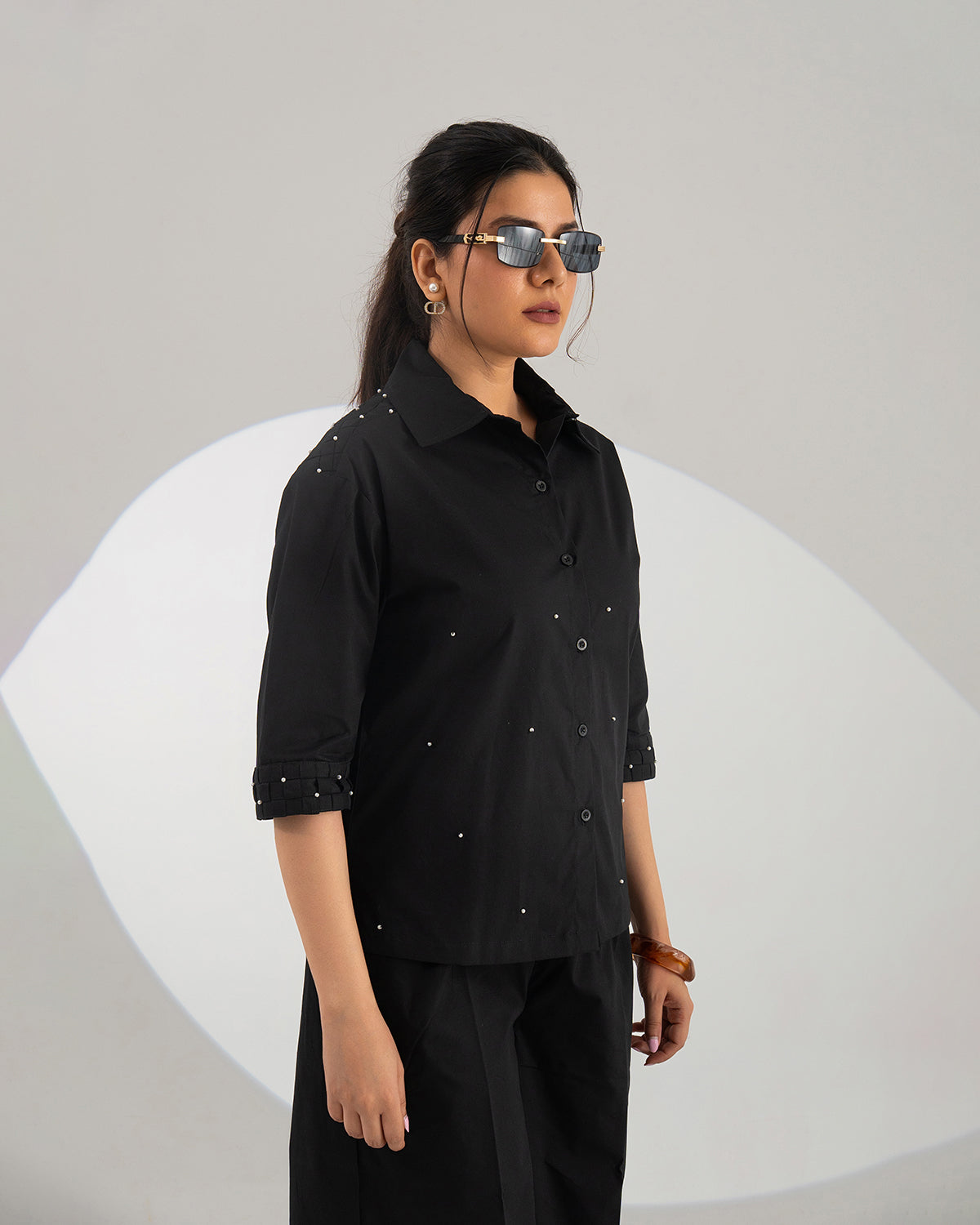 Black Celeste Weave Shirt