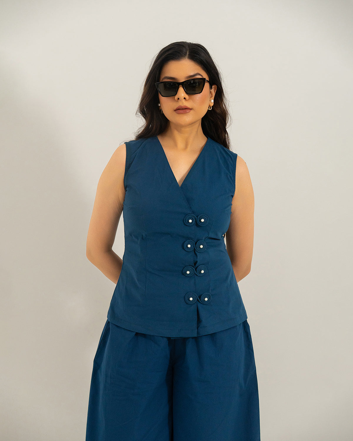 Navy Orion Wrap Vest Top