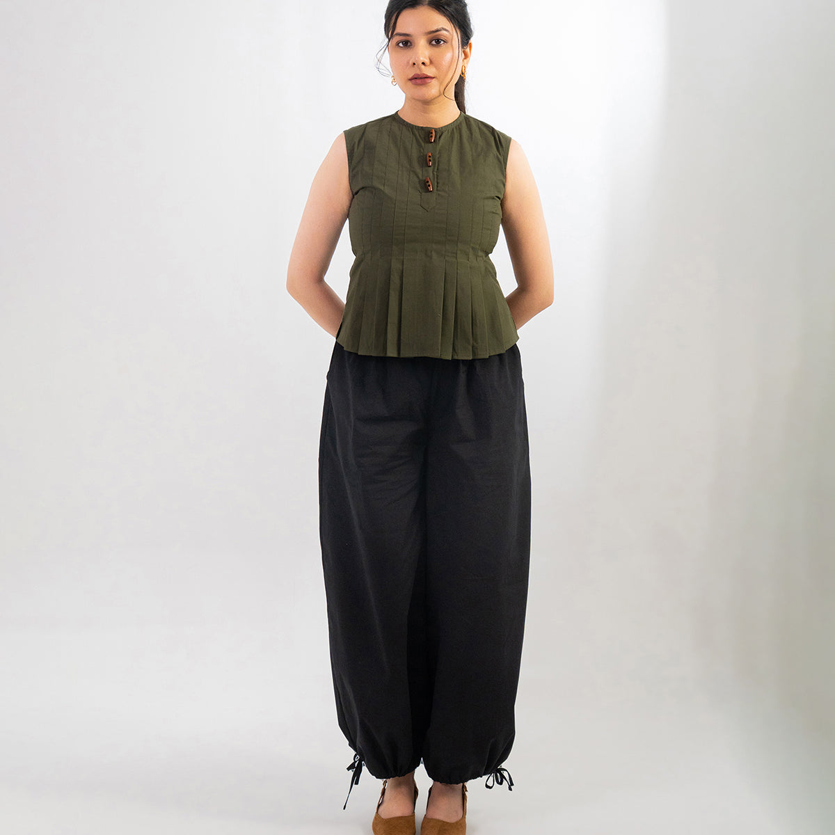 Olive & Black Buttoned Grace Co-ord Set