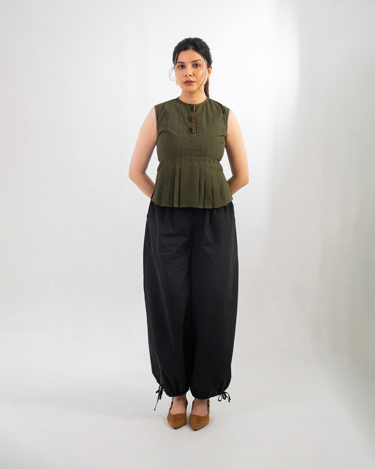 Olive & Black Buttoned Grace Co-ord Set