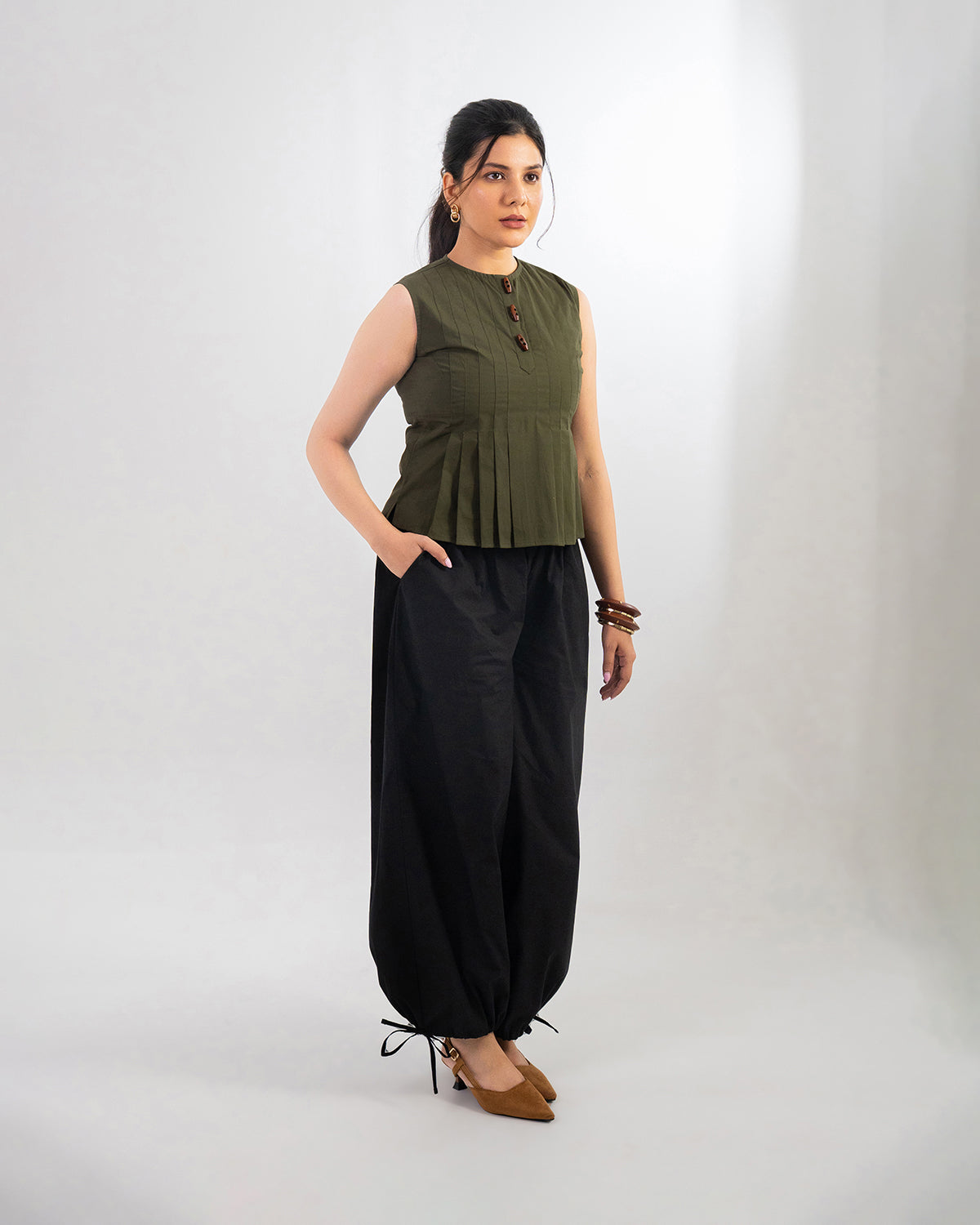 Olive & Black Buttoned Grace Co-ord Set