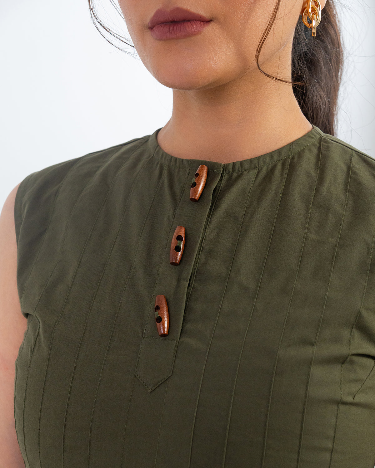 Olive Buttoned Grace Top