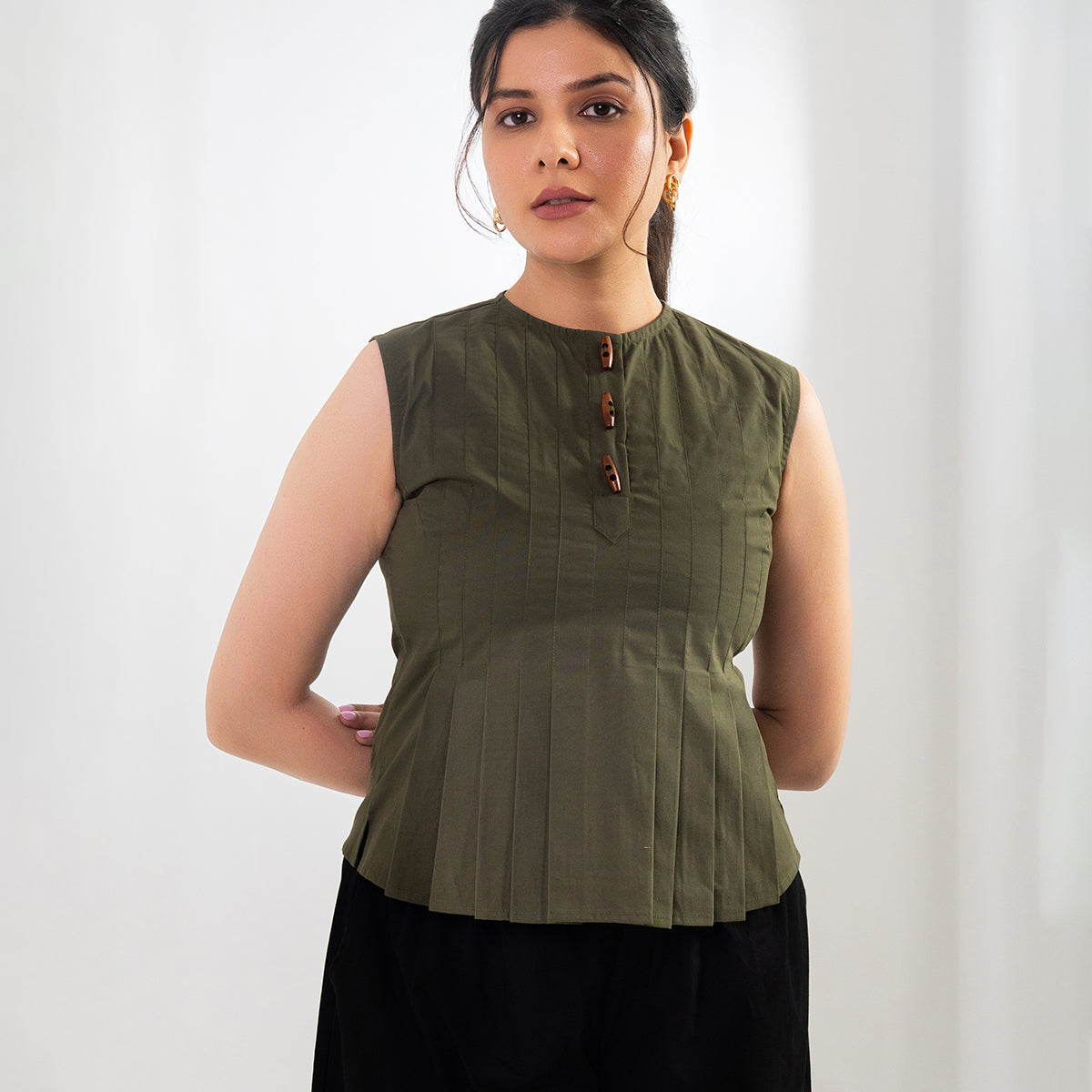 Olive Buttoned Grace Top