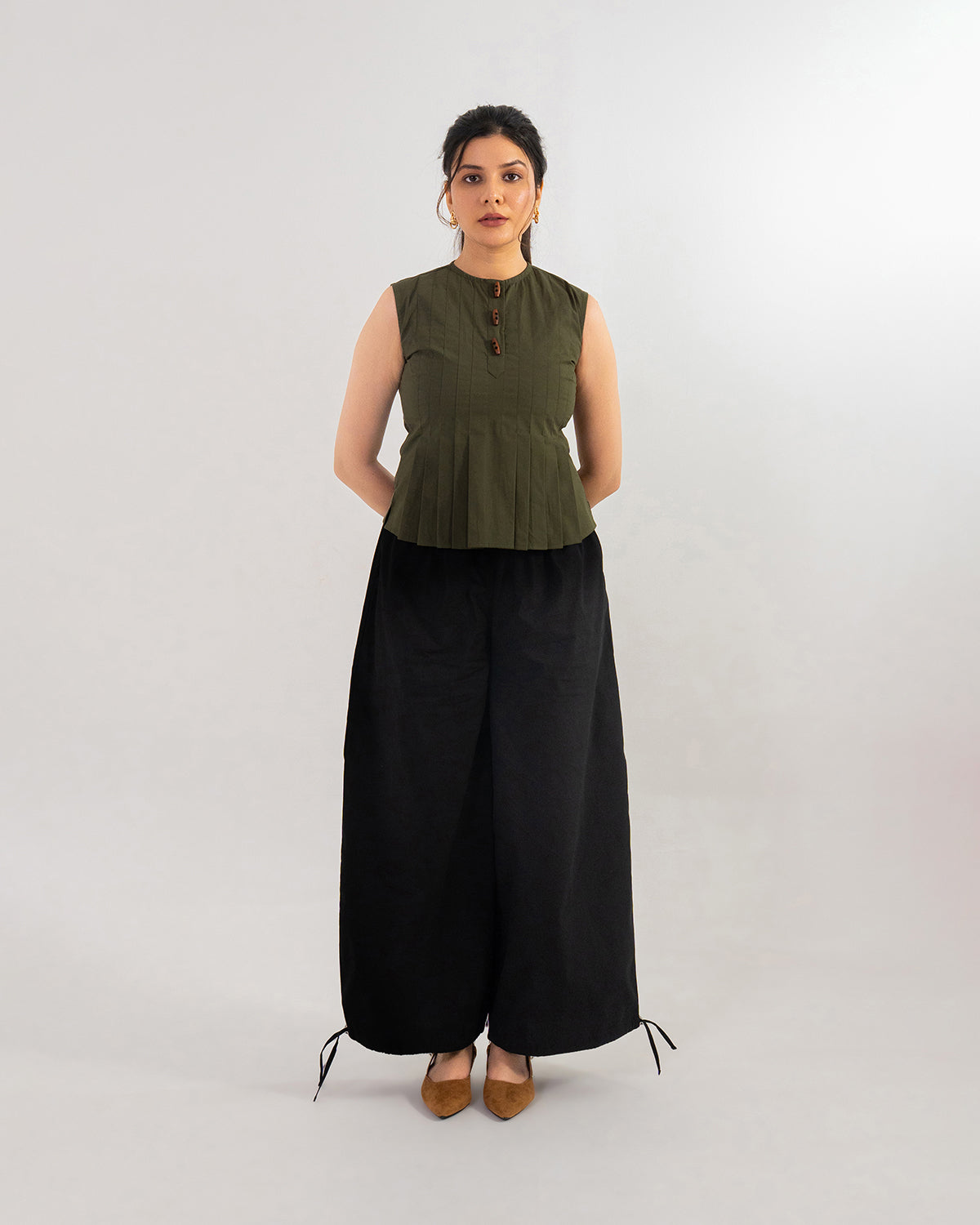 Olive & Black Buttoned Grace Co-ord Set