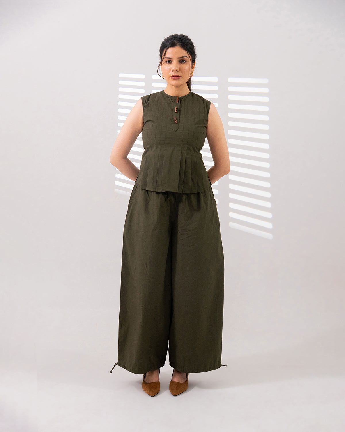 Olive Buttoned Grace Co-ord Set