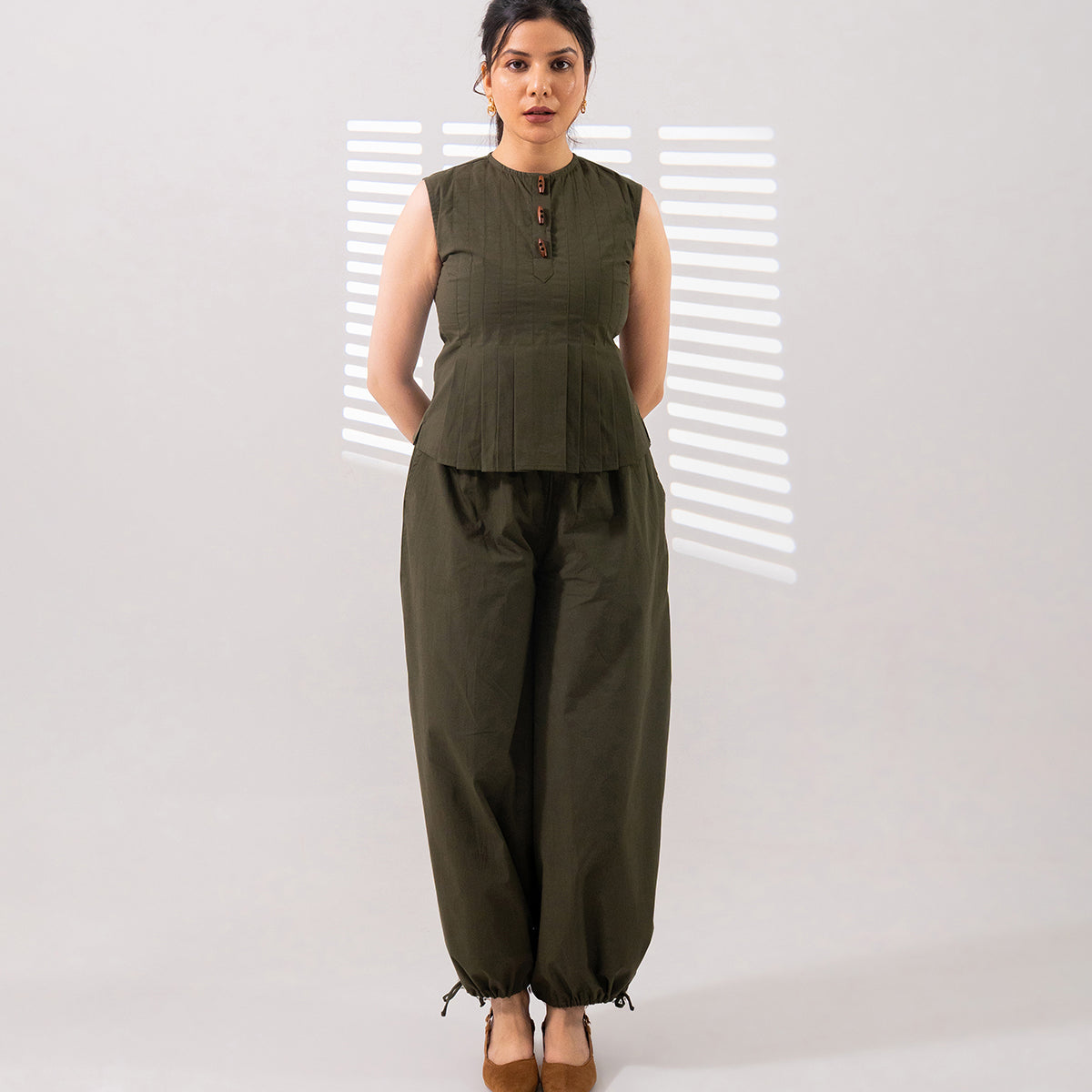 Olive Buttoned Grace Co-ord Set