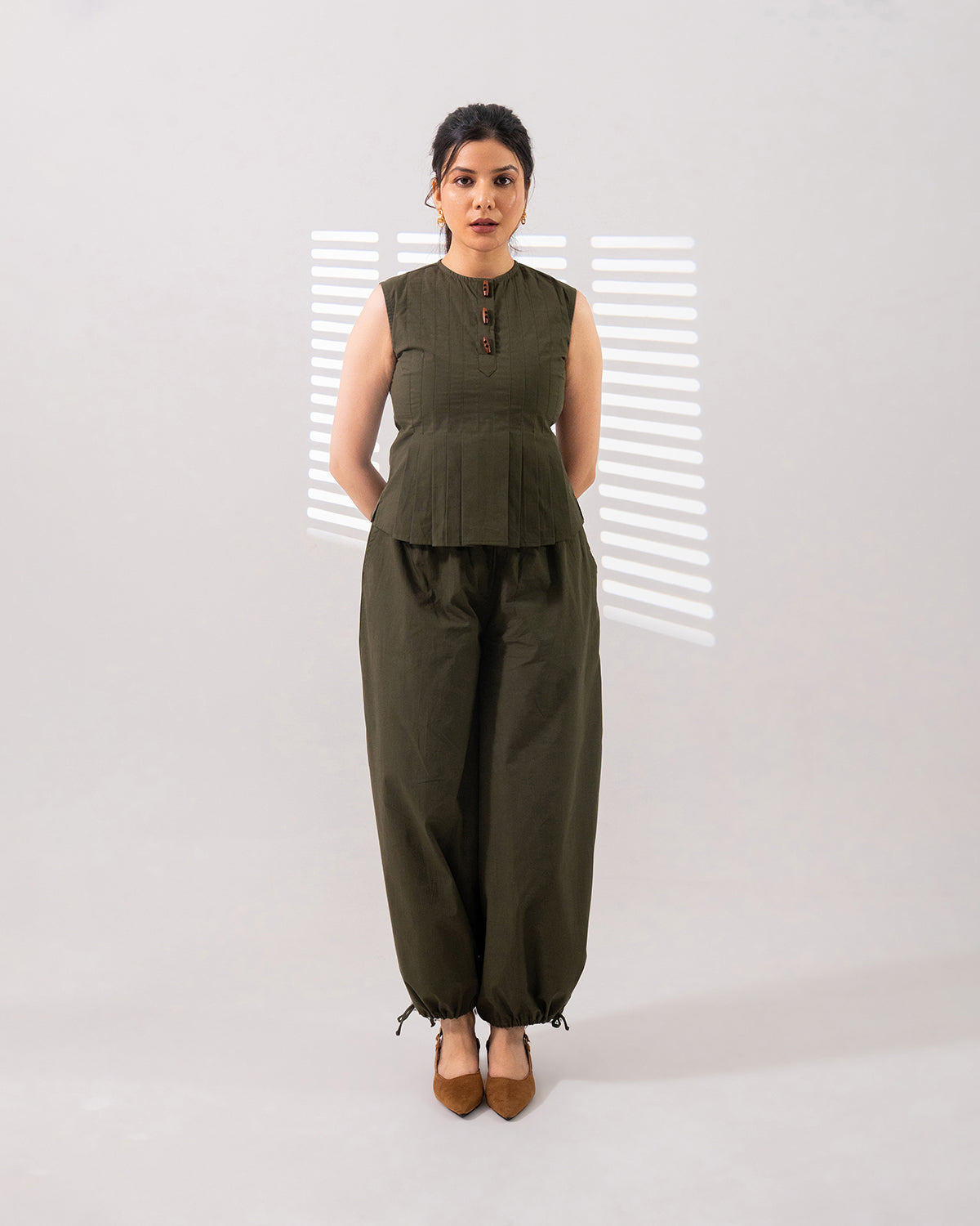 Olive Buttoned Grace Co-ord Set