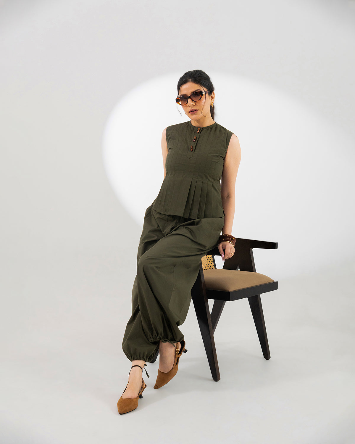 Olive Buttoned Grace Top