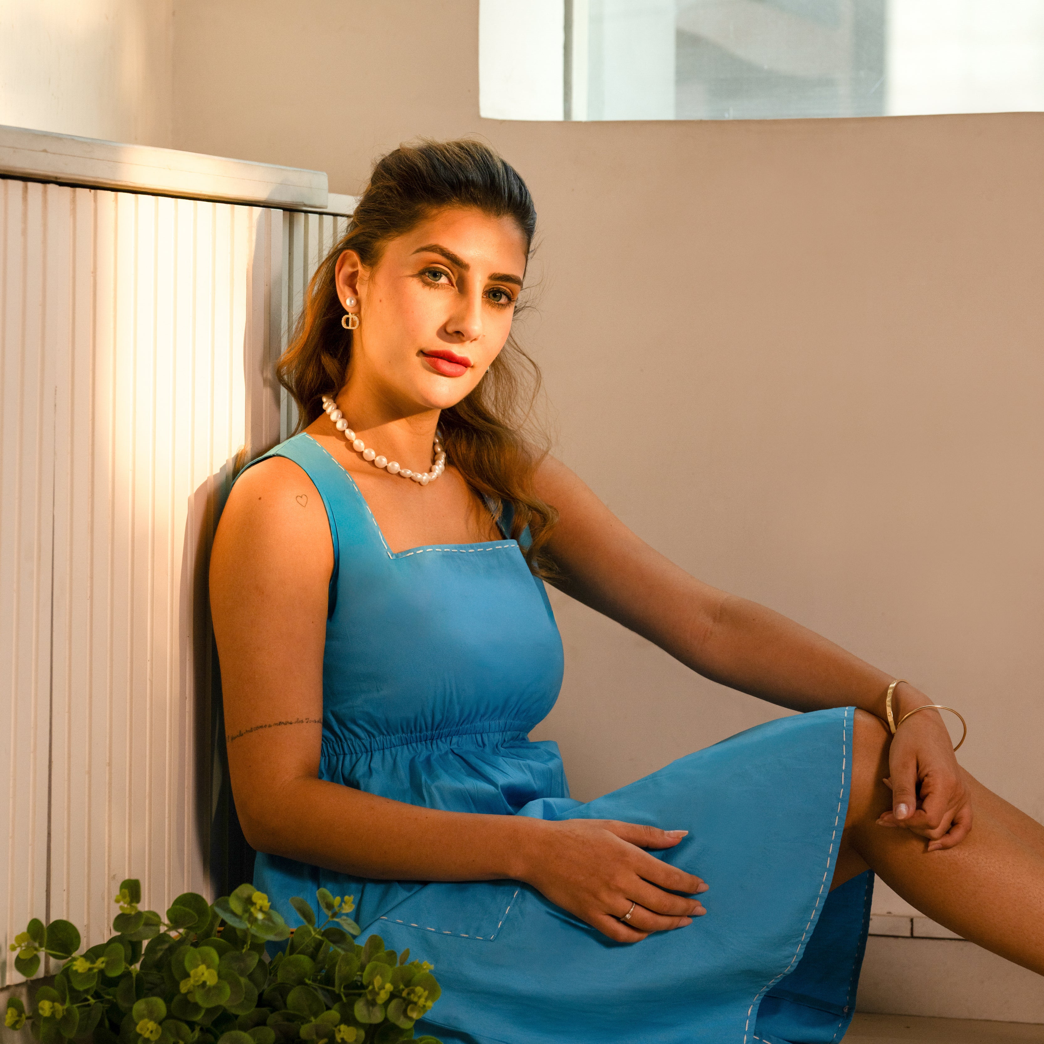 Blue Square Bloom Dress